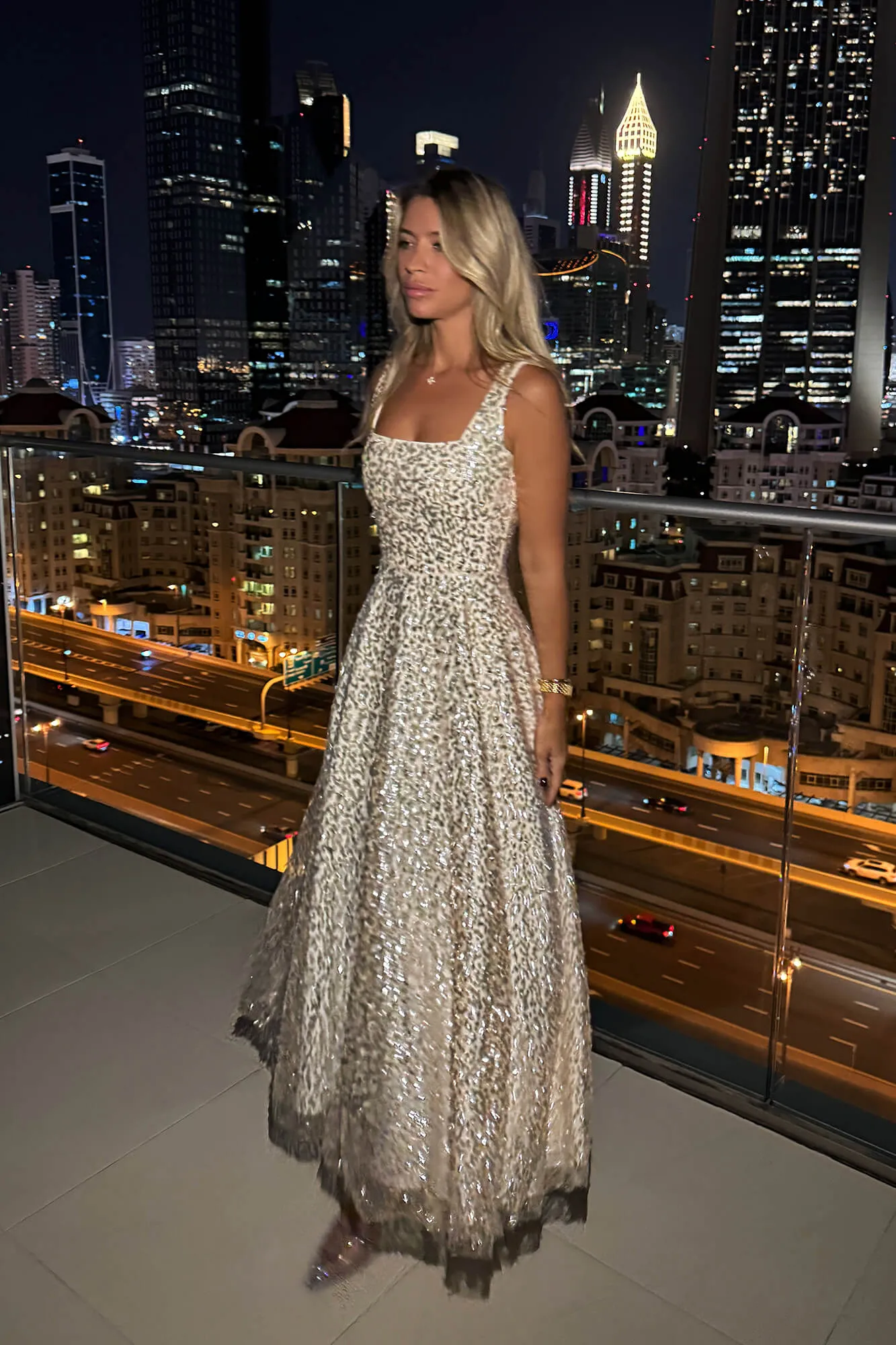 Sequin Square Neck Midi Dress