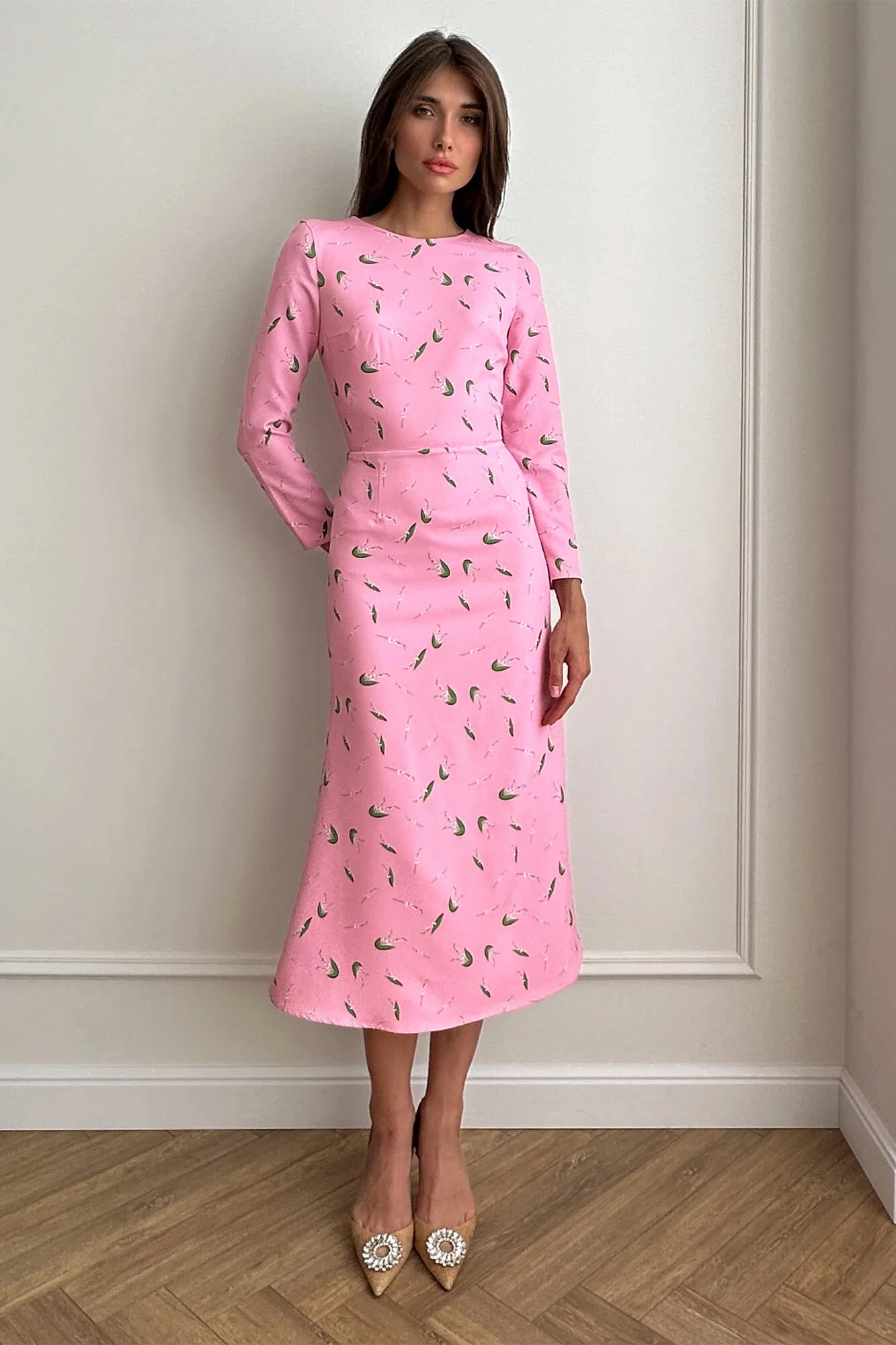 Godet Silhouette Long Sleeve Midi Dress