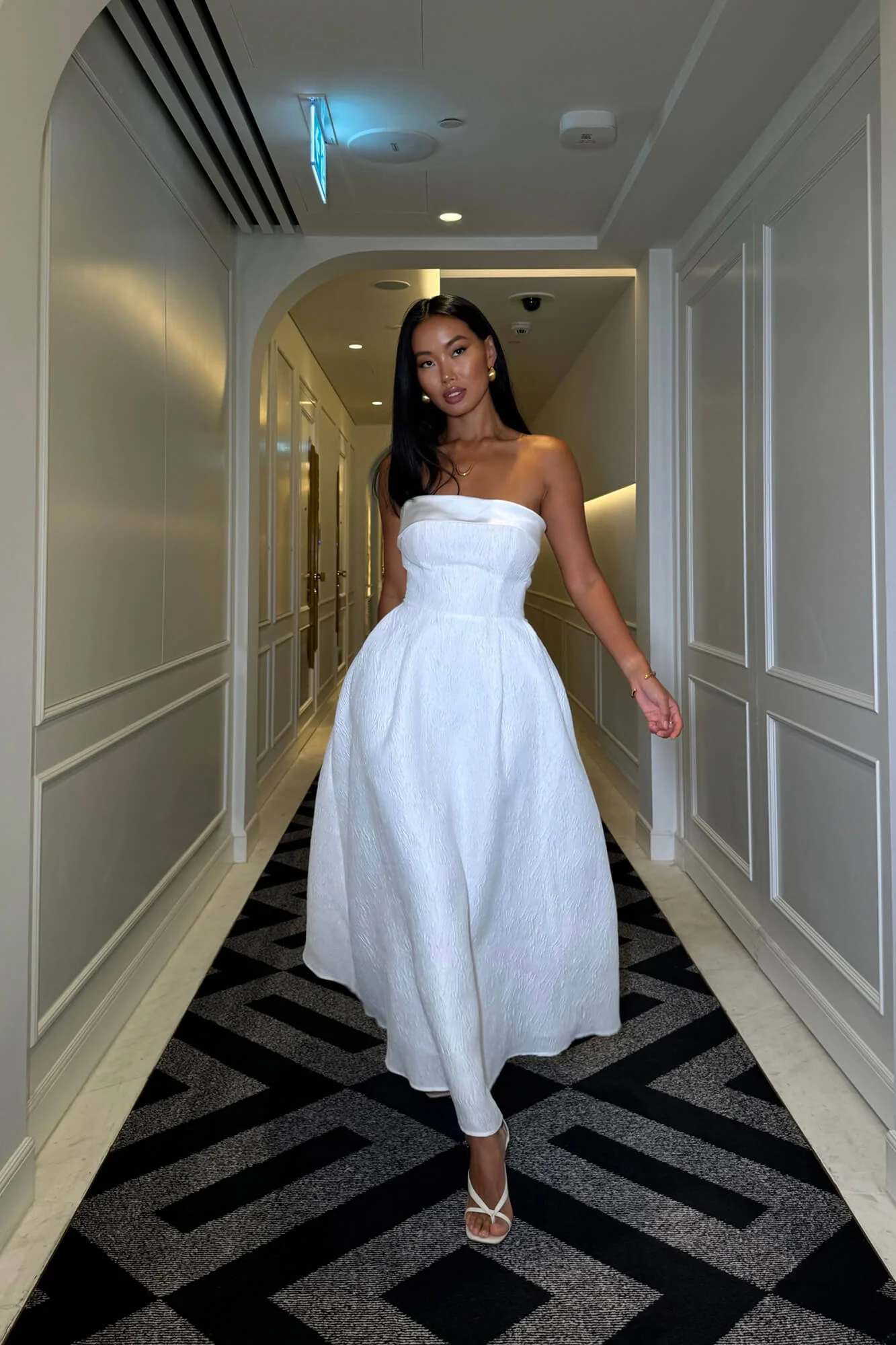 Jacquard Midi Dress with Satin Turn-up