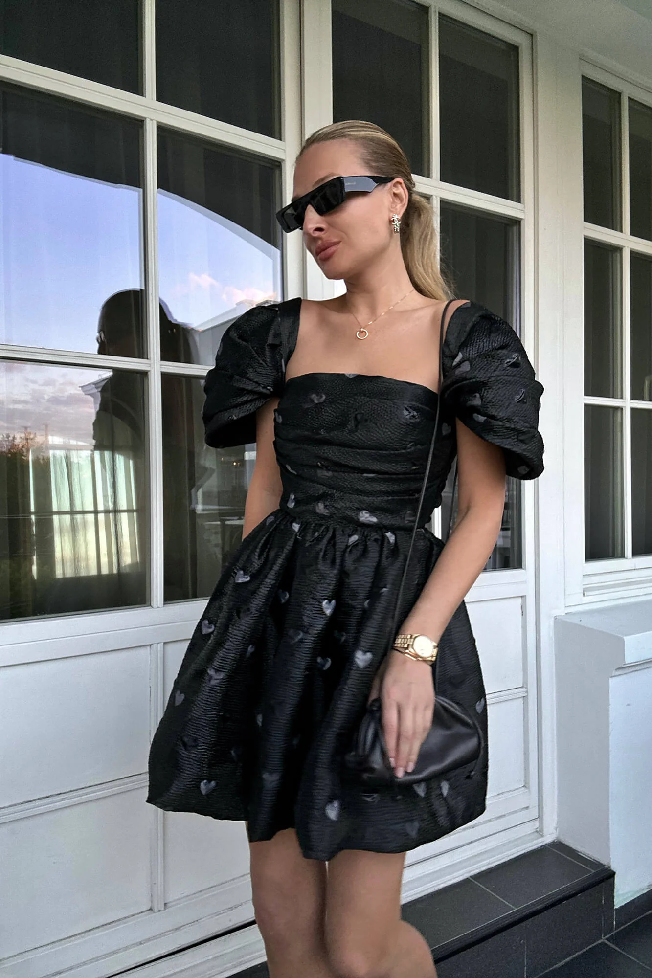 Draped Bodice Jacquard Mini Dress