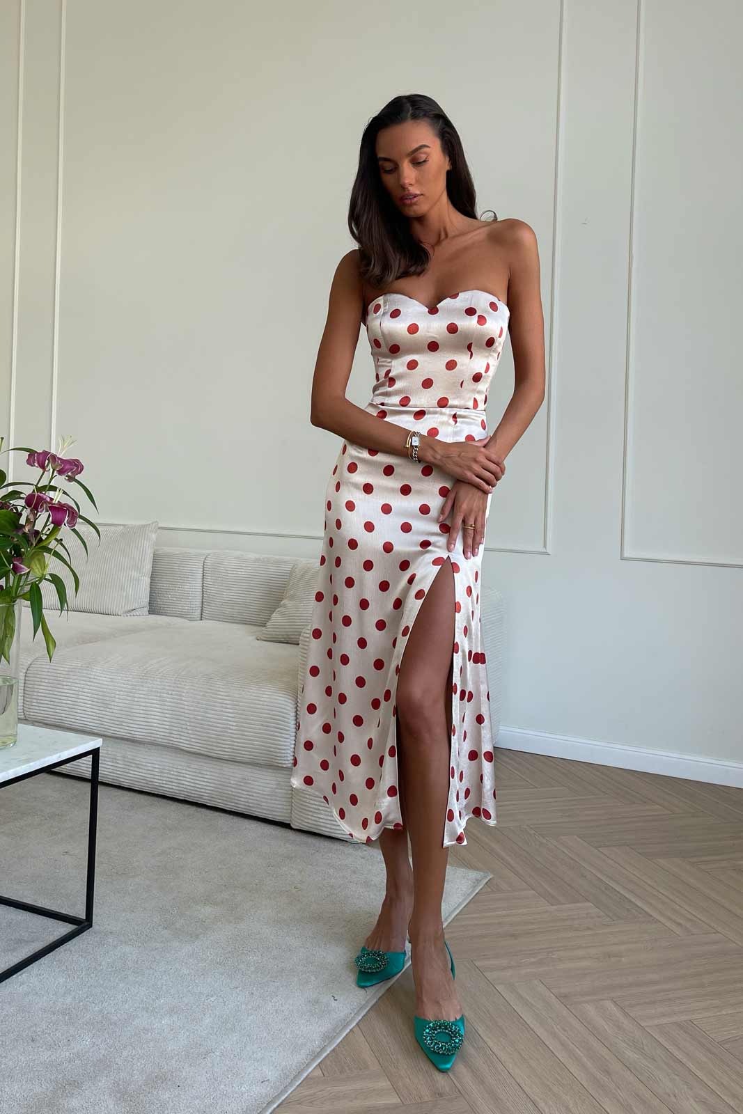 Viscose Slit Corset Midi Dress