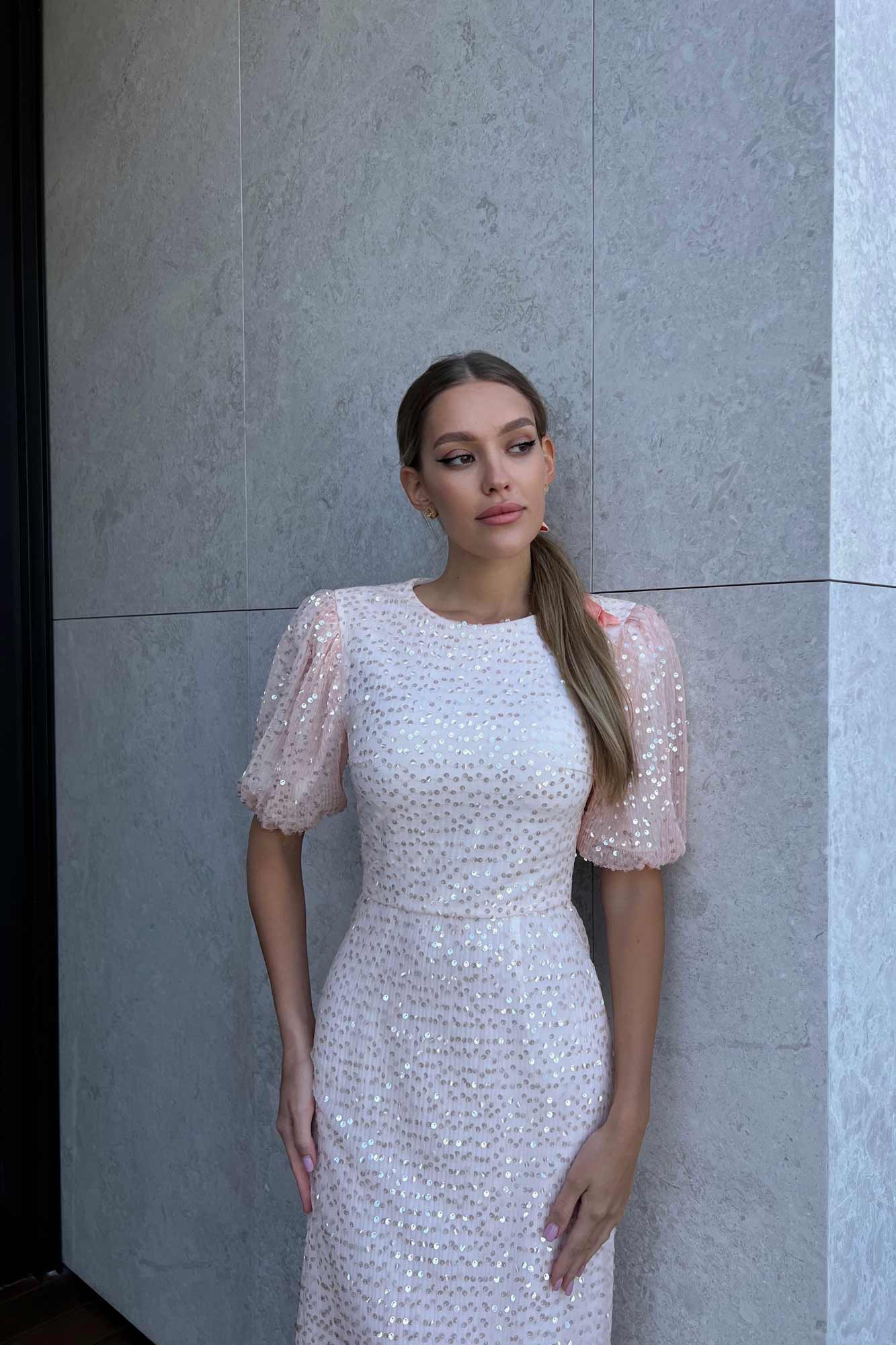 Sequin Puff Sleeve Midi Dress