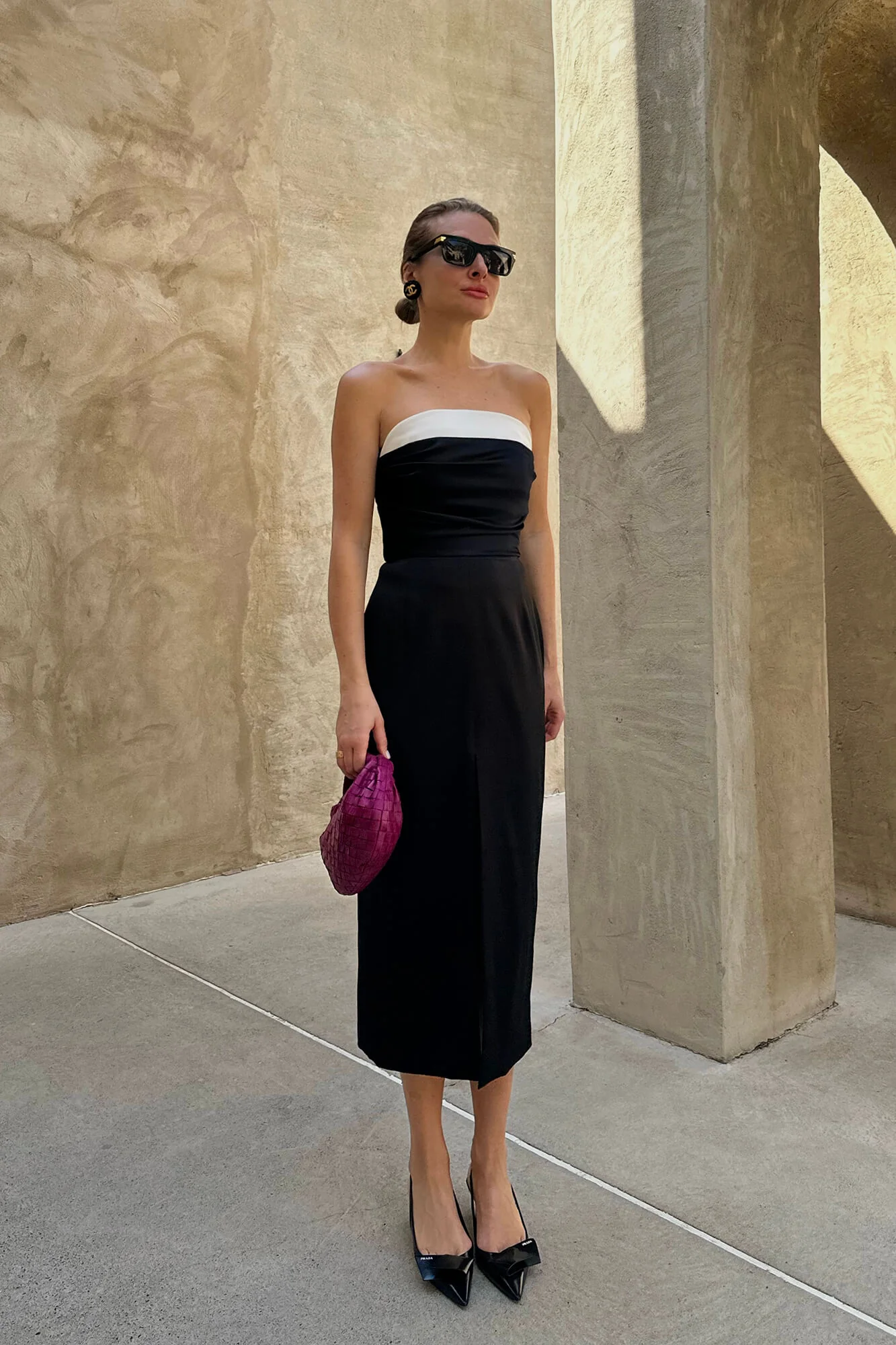 Satin Midi Dress with Contrast Turn-up