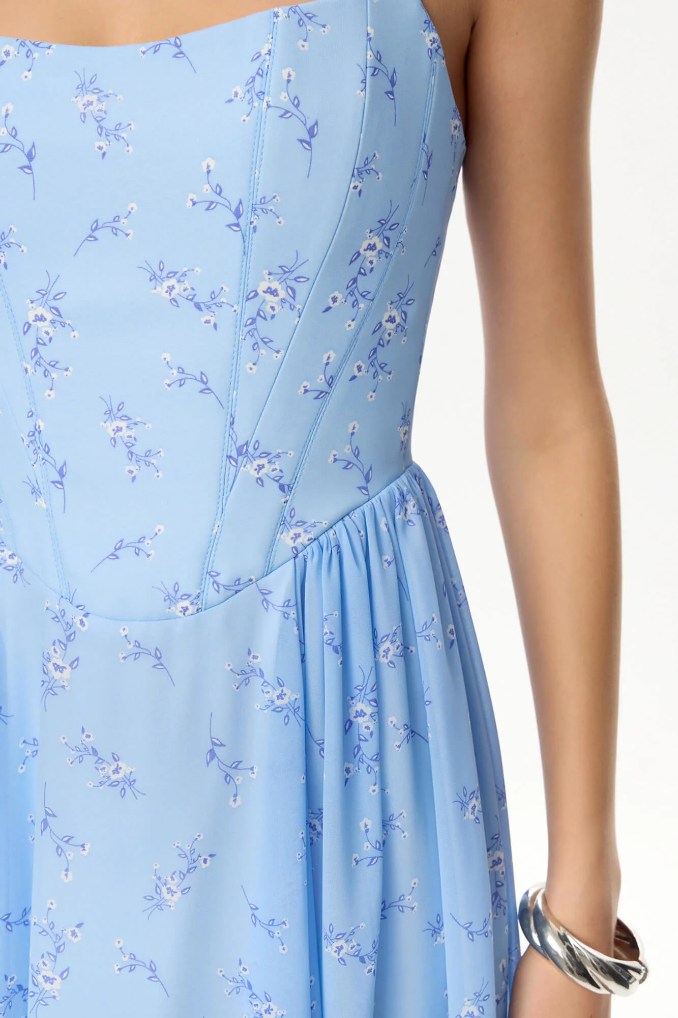 Strap Midi Dress with Corset-Style Bodice