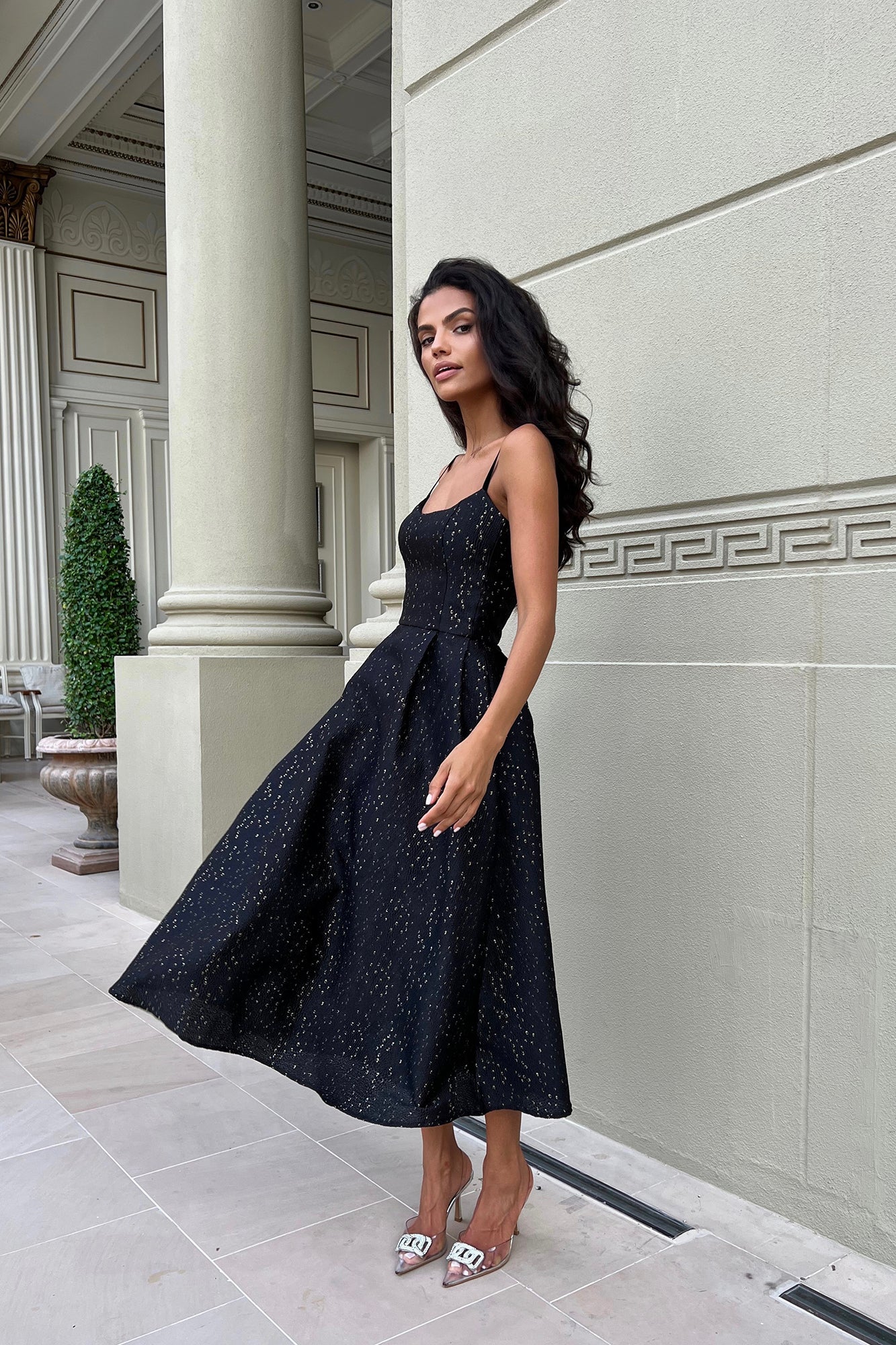 Jacquard Gold Flecks Bustier Dress