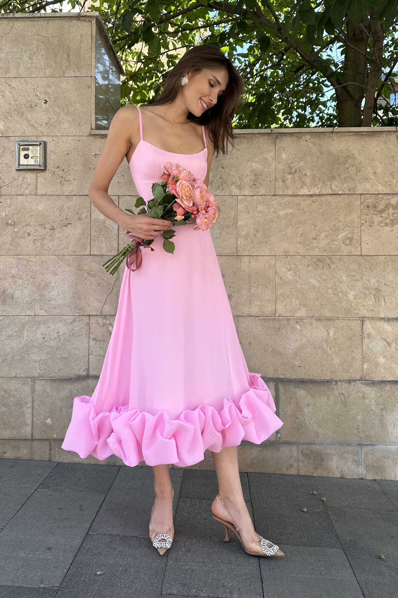 Flounce Bustier Midi Dress