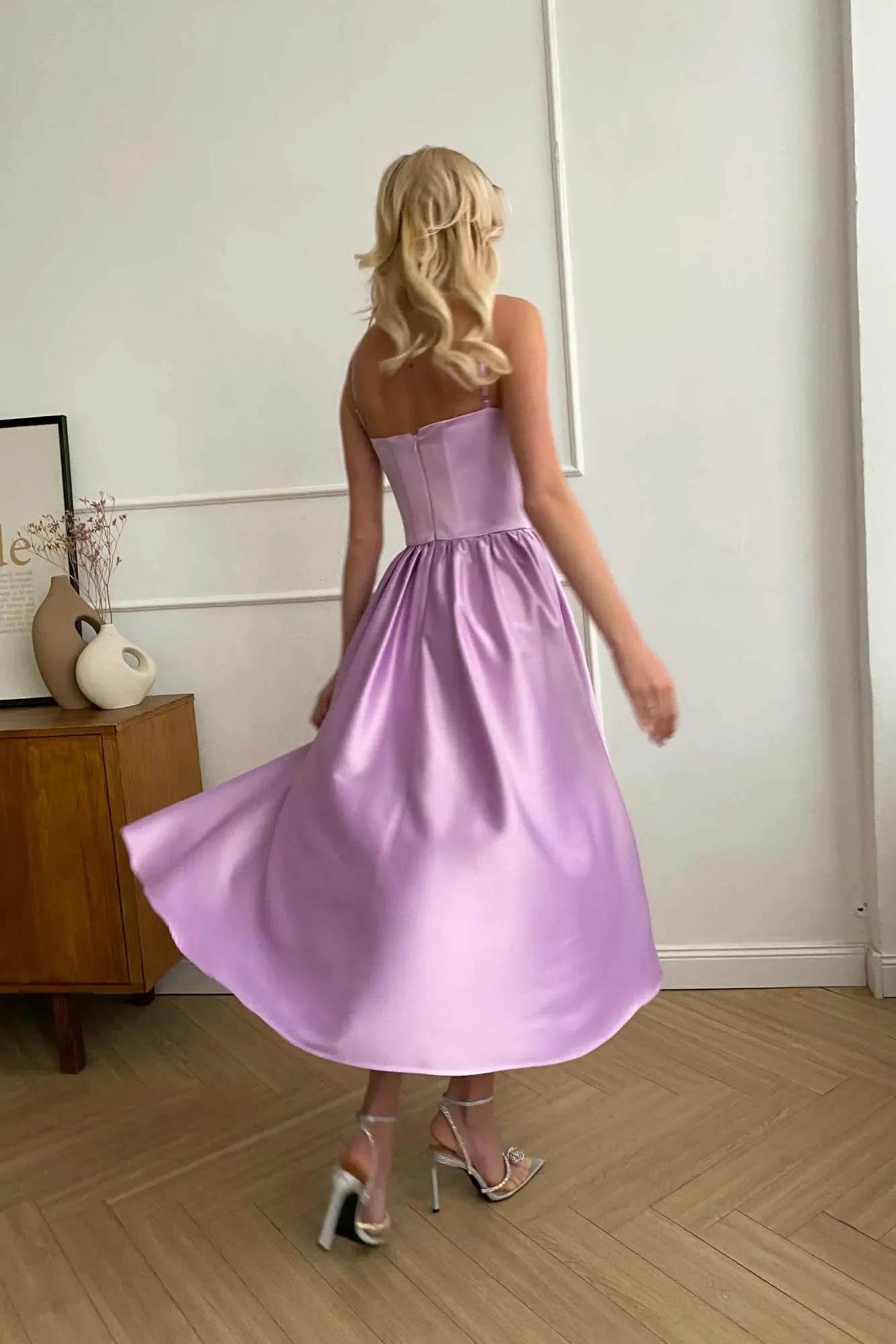 Bustier Pleated Bust Cups Midi Dress