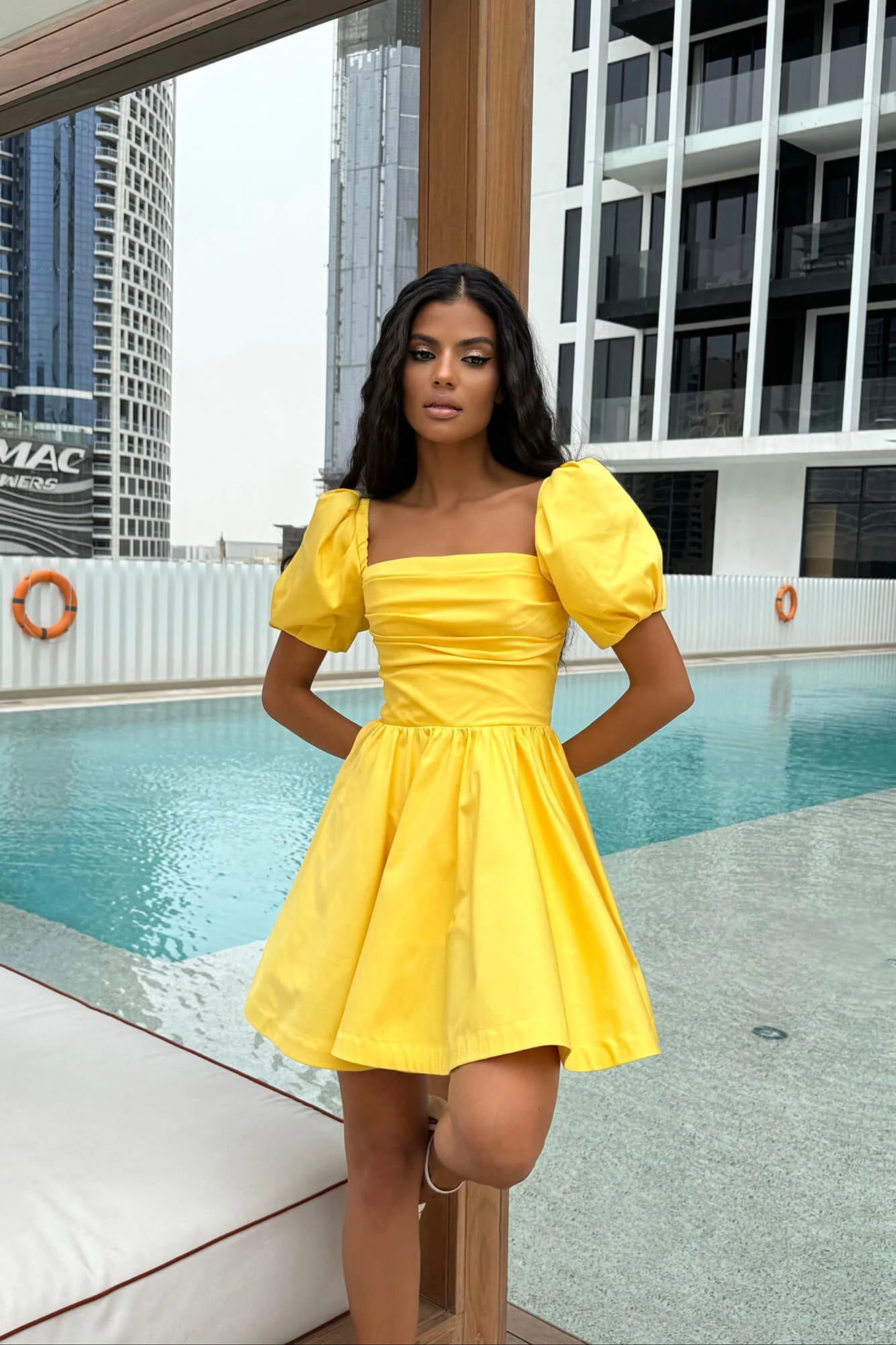 Puffy Sleeve Draped Bodice Mini Dress
