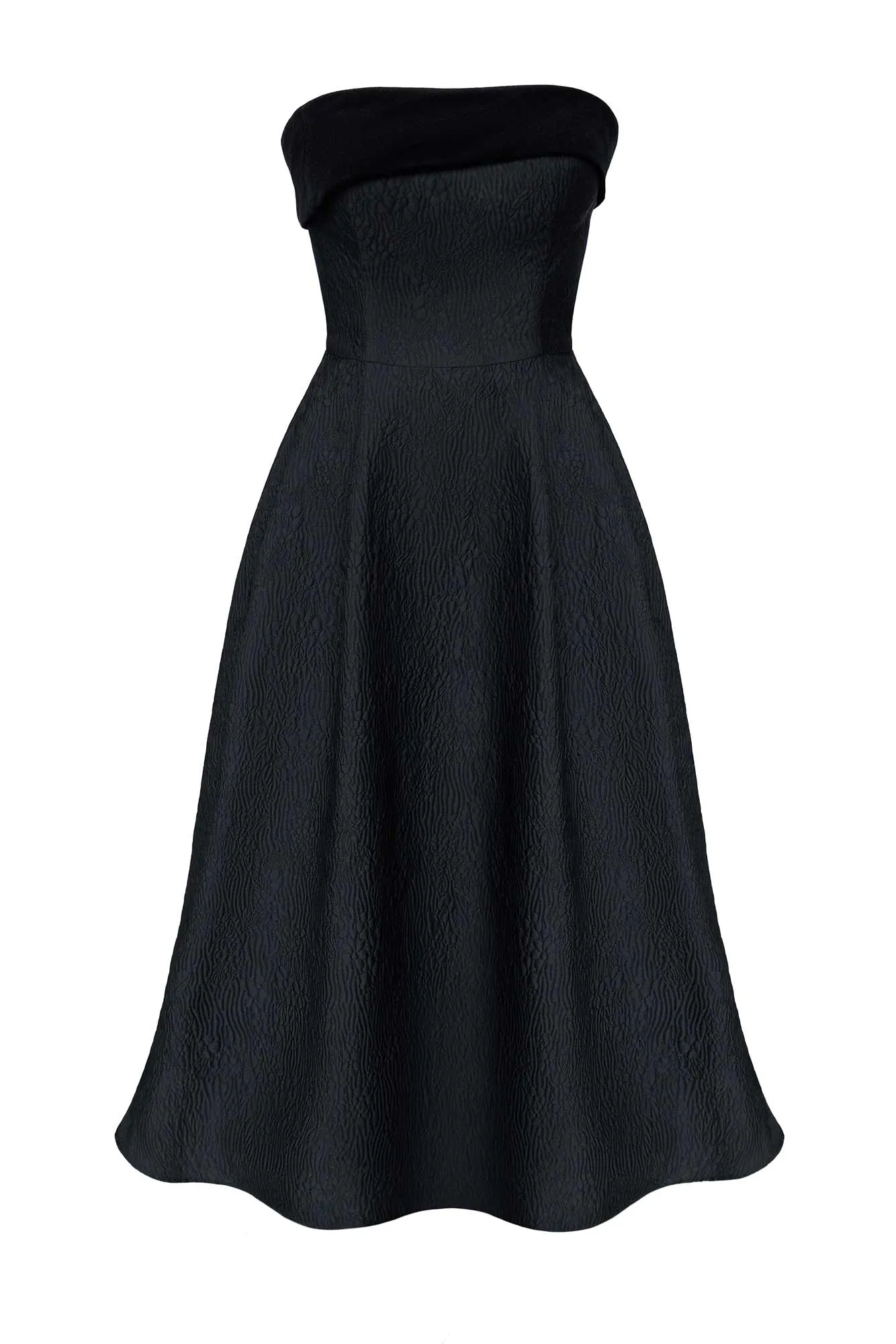 Jacquard Midi Dress with Velvet Turn-up