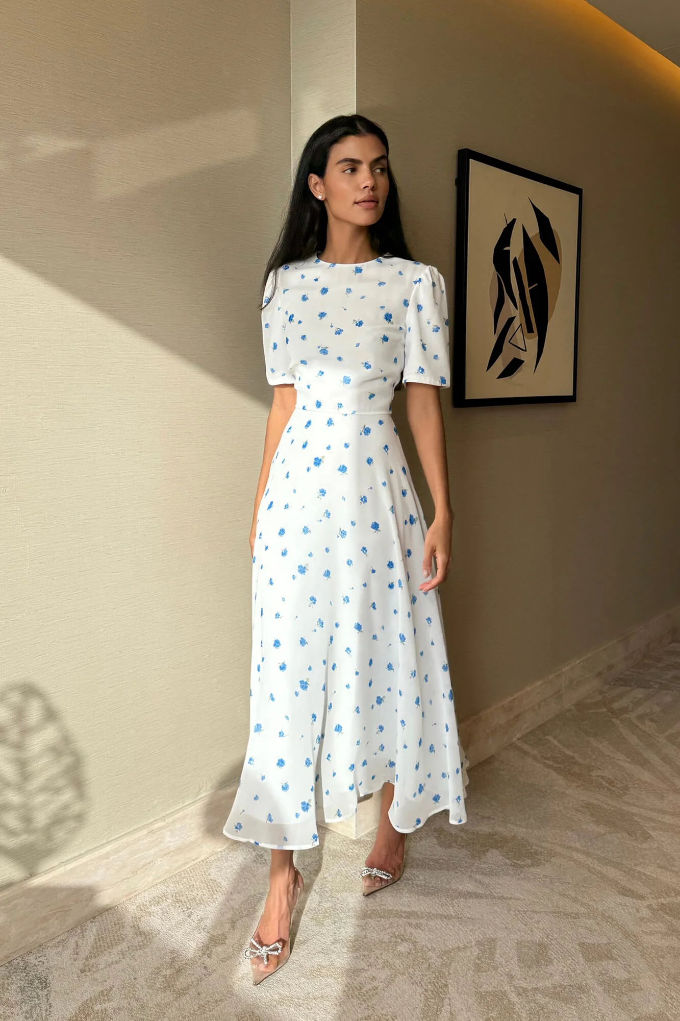 Short Sleeve Floral Midi Dress