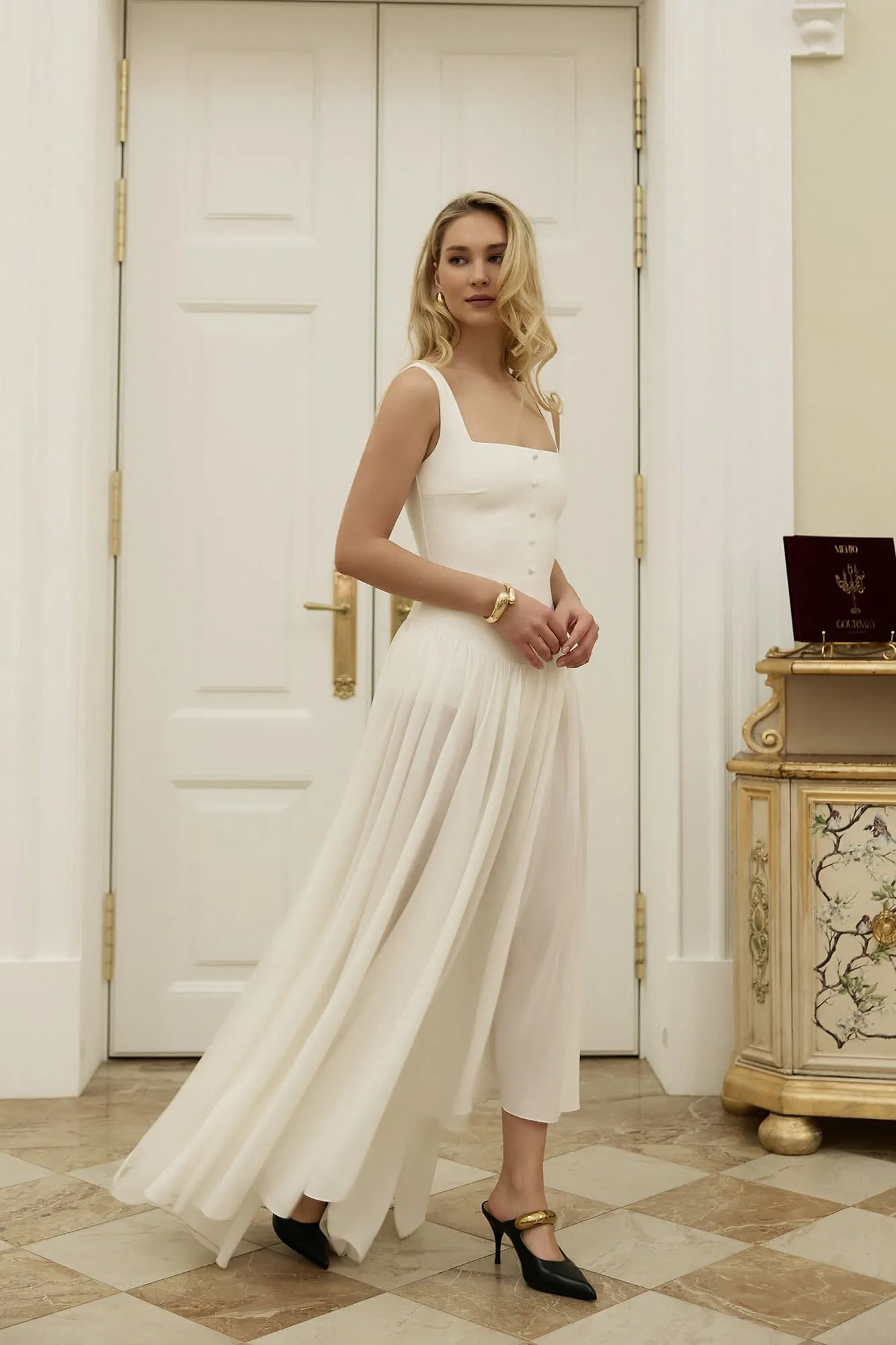 Maxi Dress With Buttons And Asymmetrical Skirt