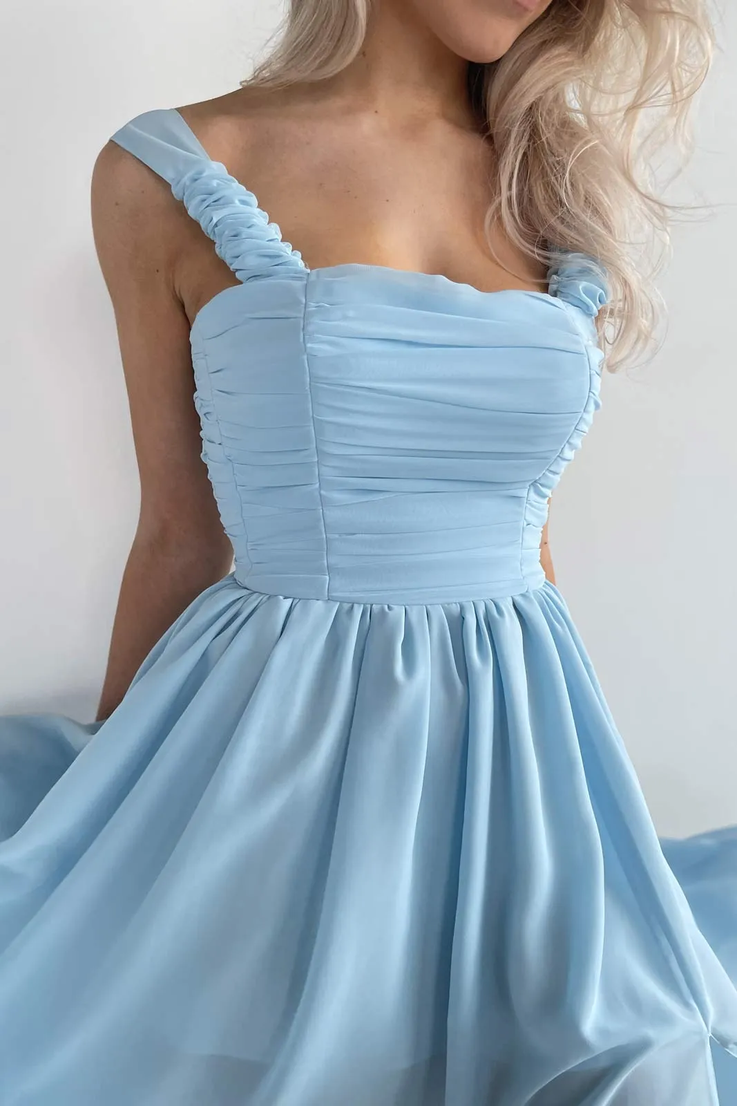 Draped Bodice Chiffon Midi Dress