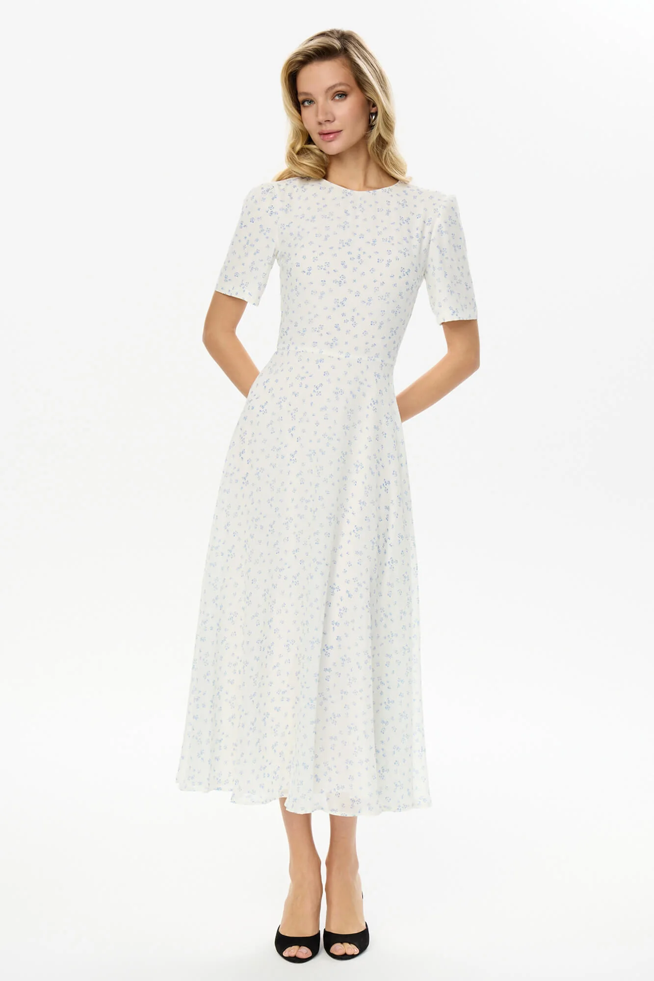 Short Sleeve Floral Midi Dress