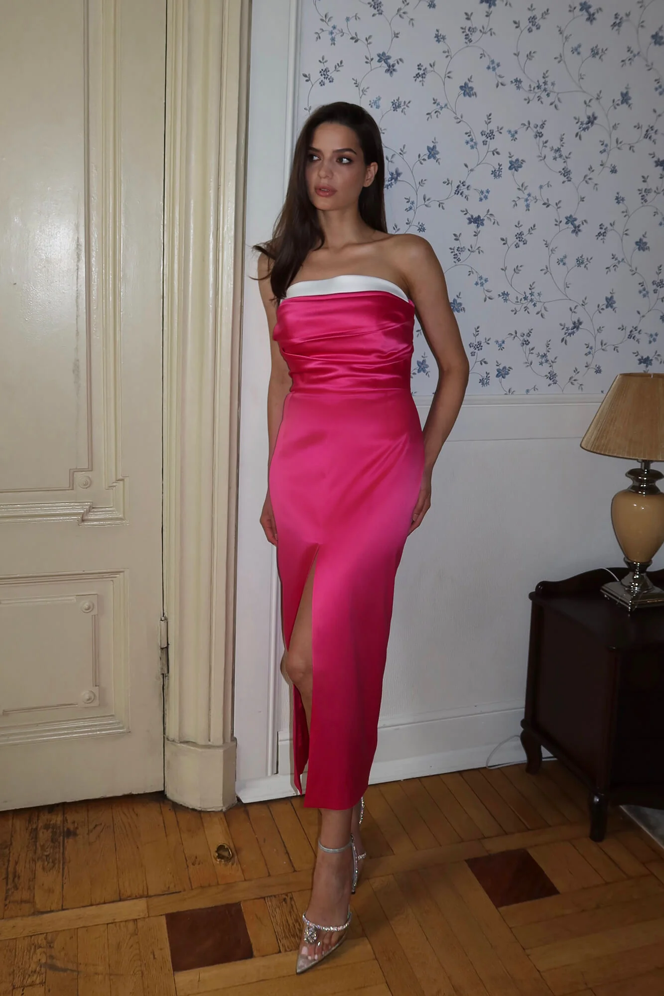Satin Midi Dress with Contrast Turn-up