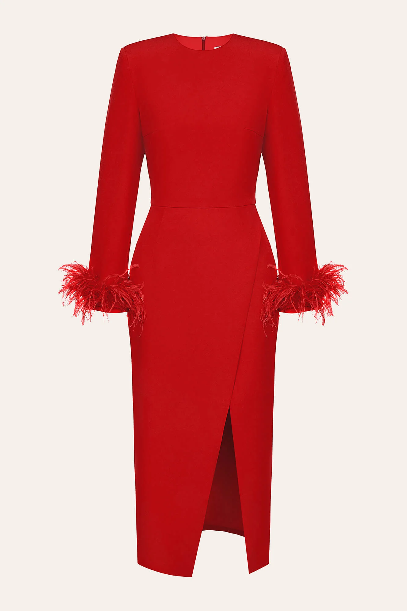 Wrap Feather Sleeve Midi Dress