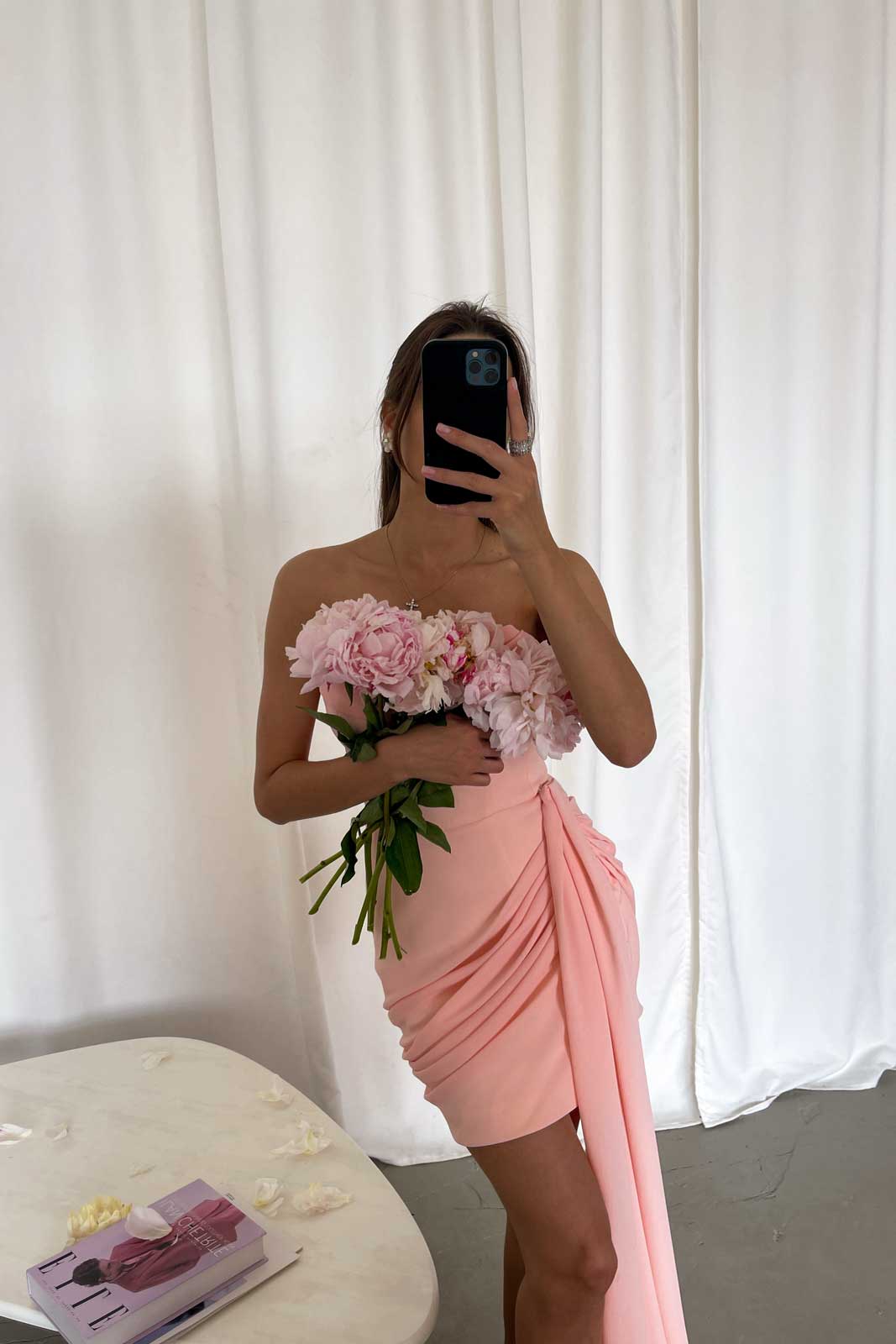 Сorset Draped Chiffon Train Mini Dress