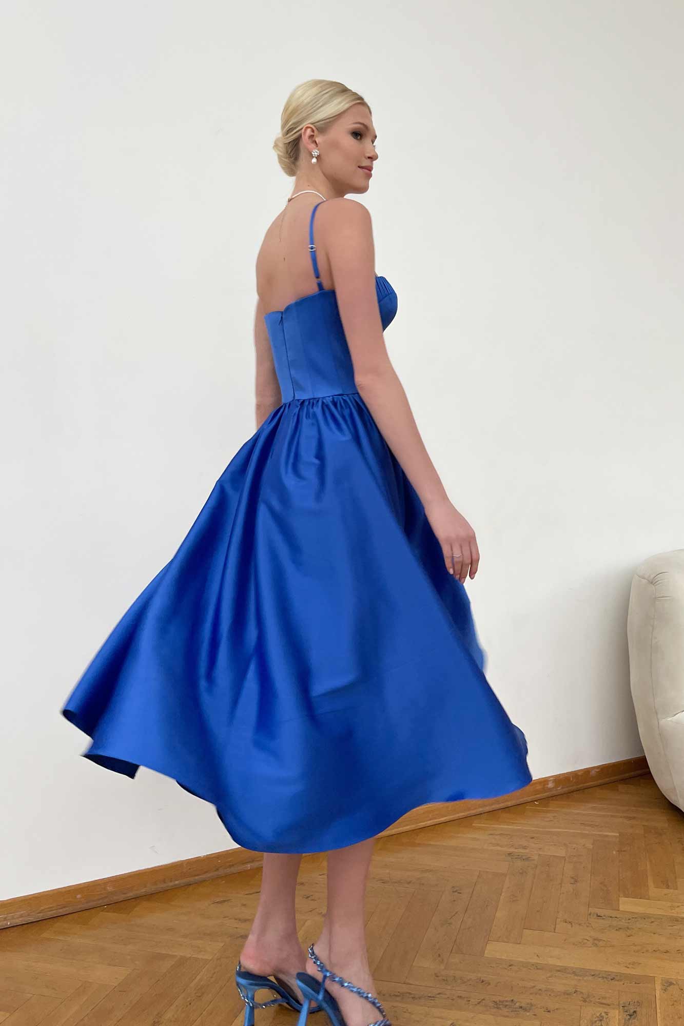 Bustier Pleated Bust Cups Midi Dress