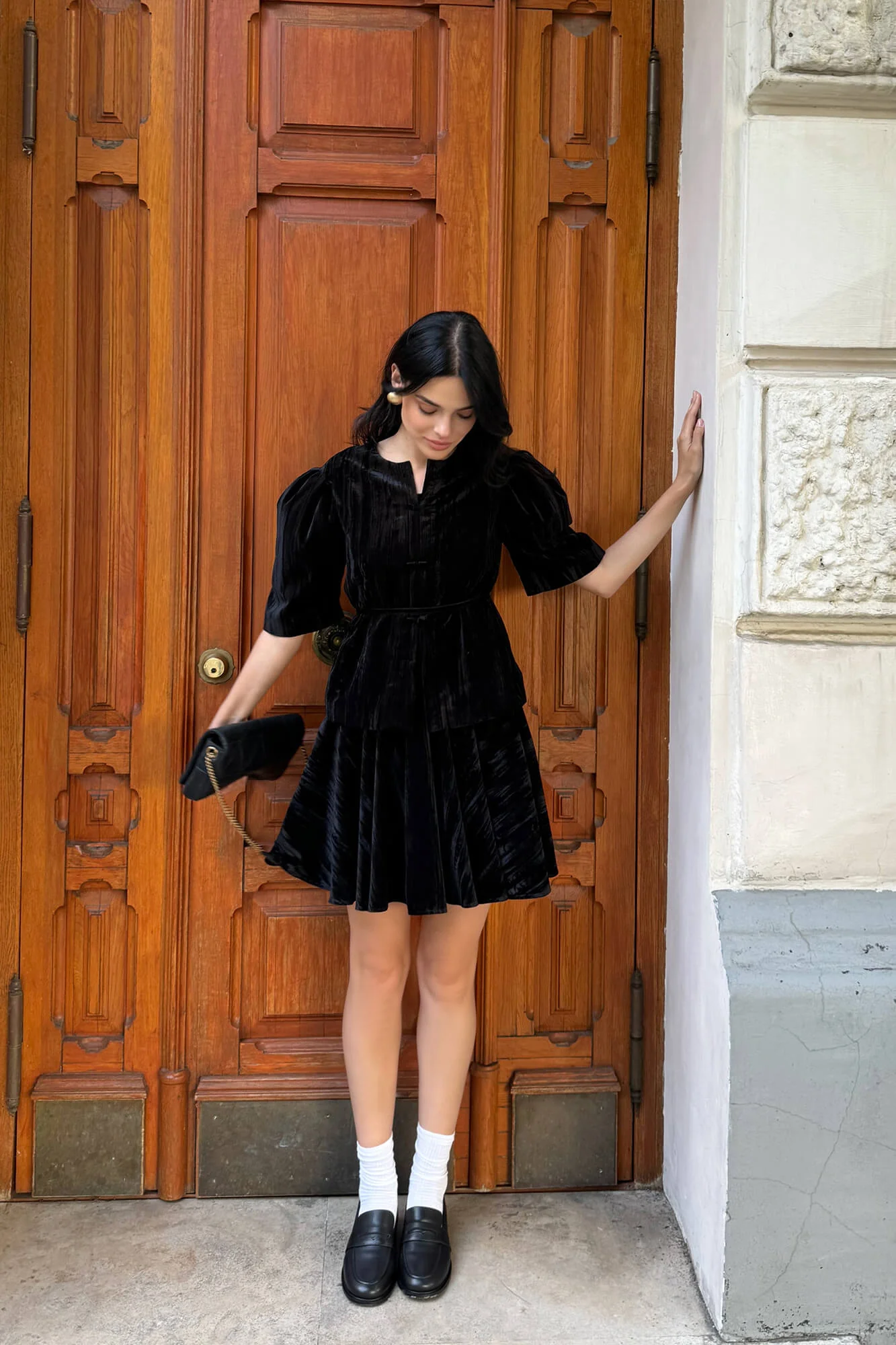 Velvet Gathered Mini Skirt