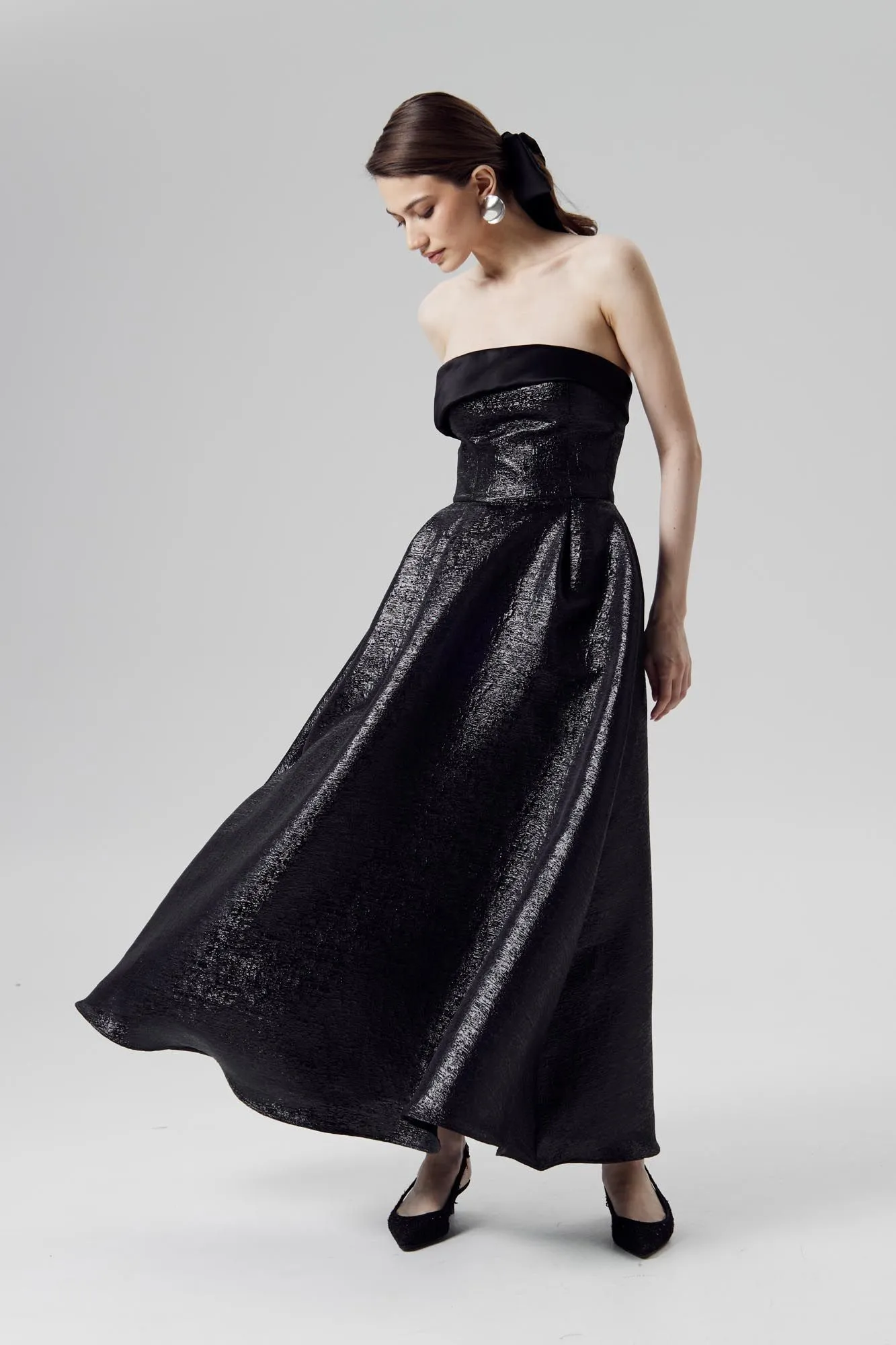 Jacquard Midi Dress with Turn-up