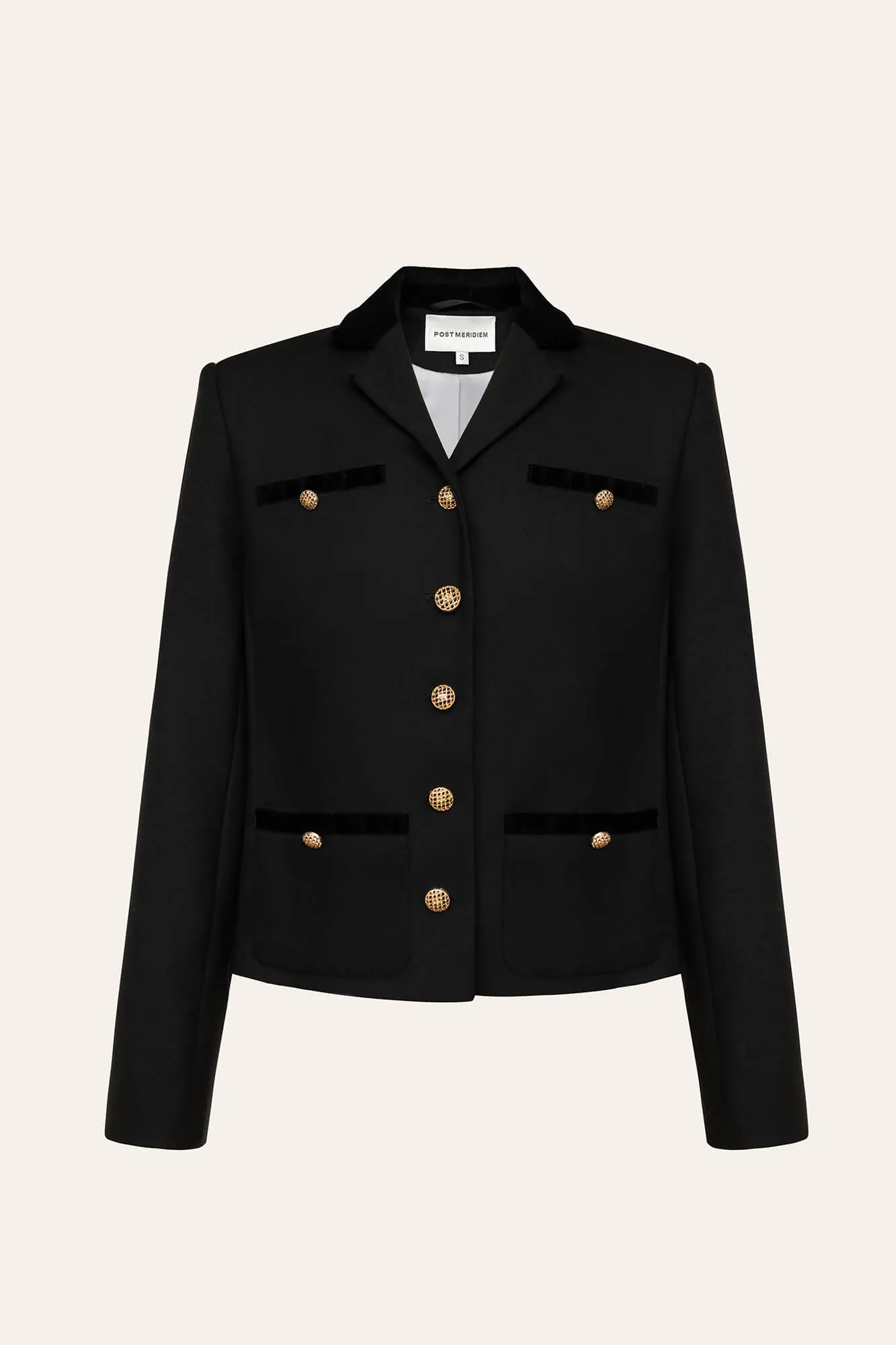 Single Breasted Velvet Trim Plaid Jacket