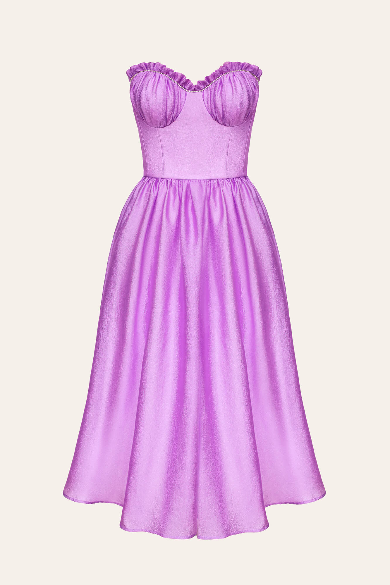 Draped Bodice Pleated Midi Dress