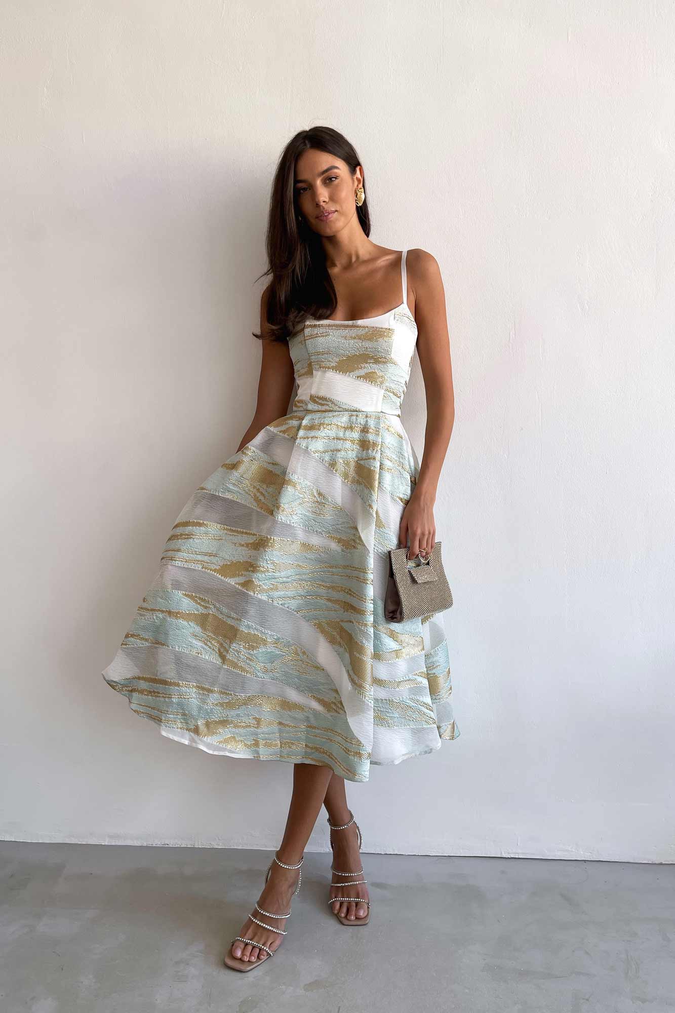 Jacquard Gold Print Bustier Dress