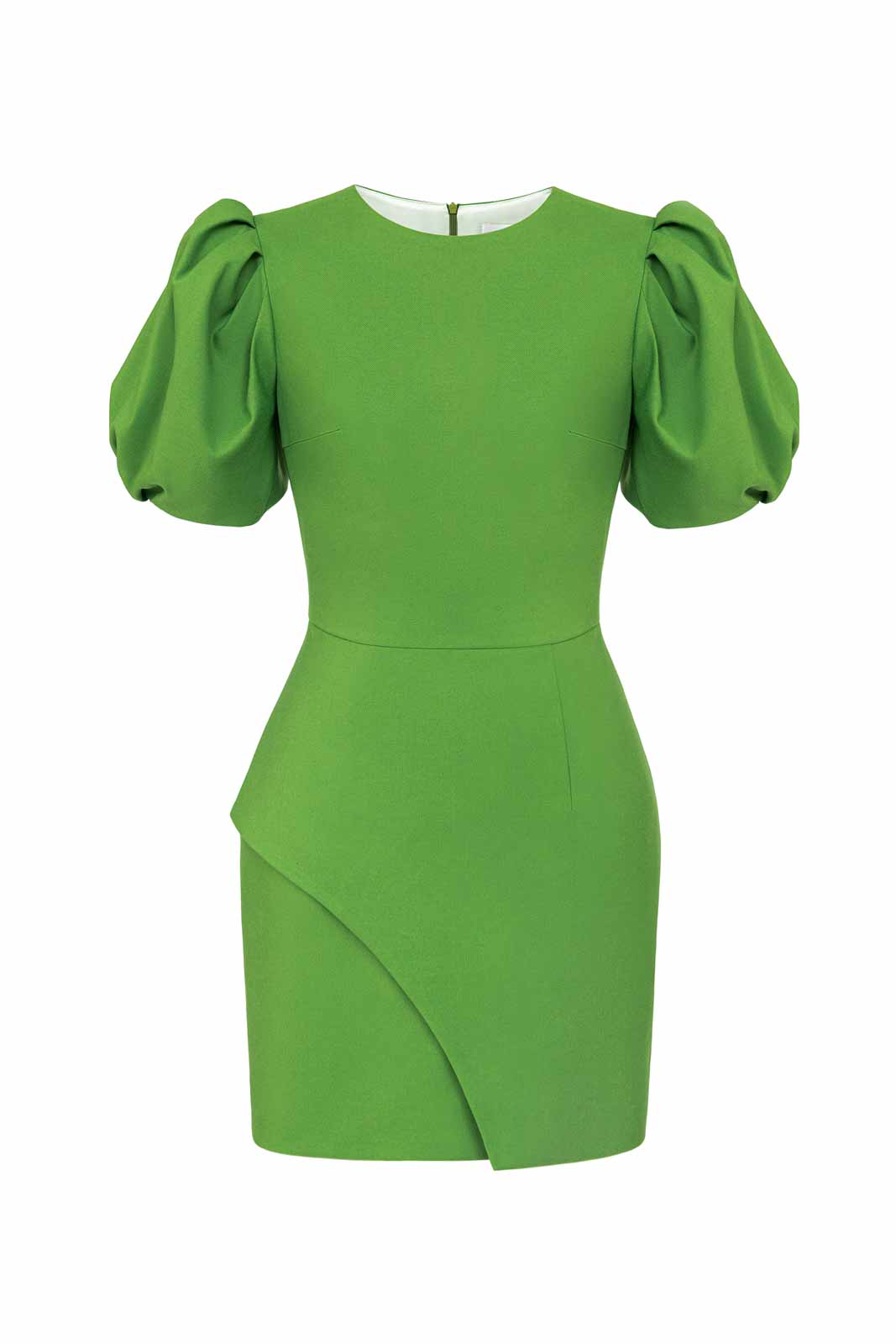 Asymmetric Hem Puff Sleeve Mini Dress