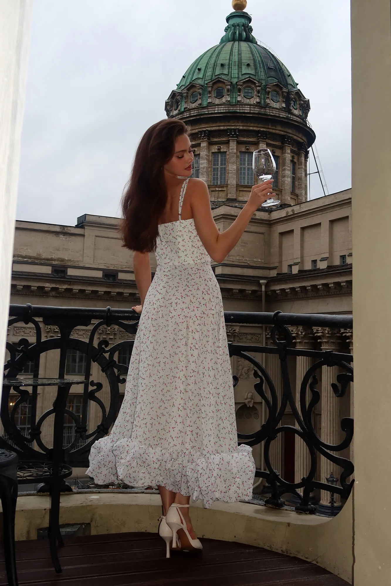 Floral Flounce Bustier Midi Dress