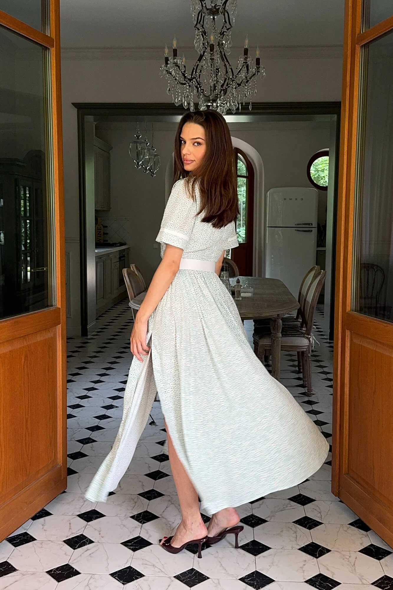 Slit Skirt Draped Wrap Midi Dress