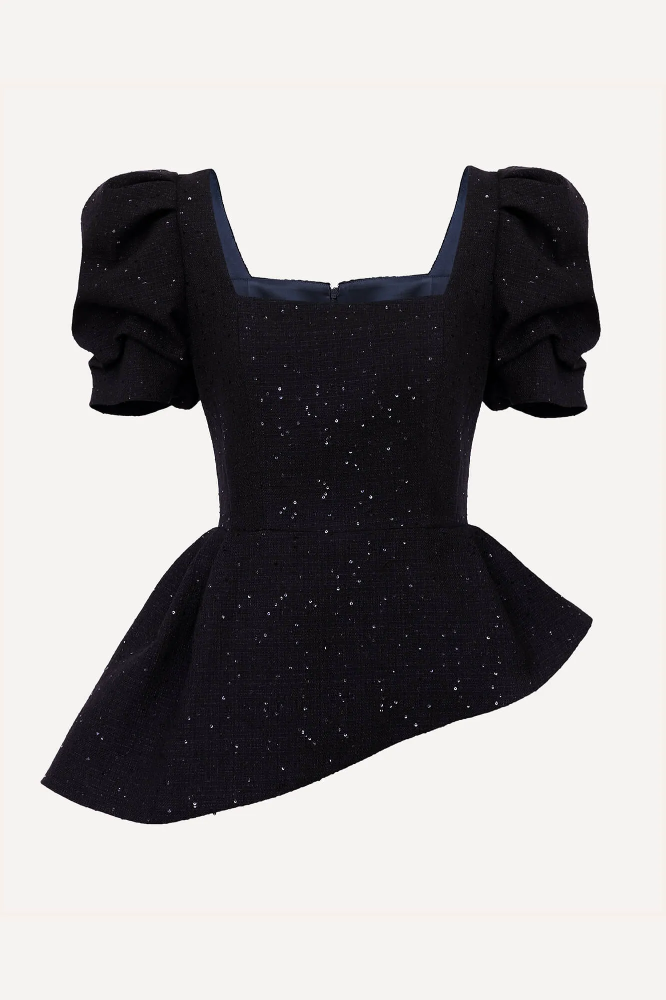 Square Neck Short Sleeve Tweed Top