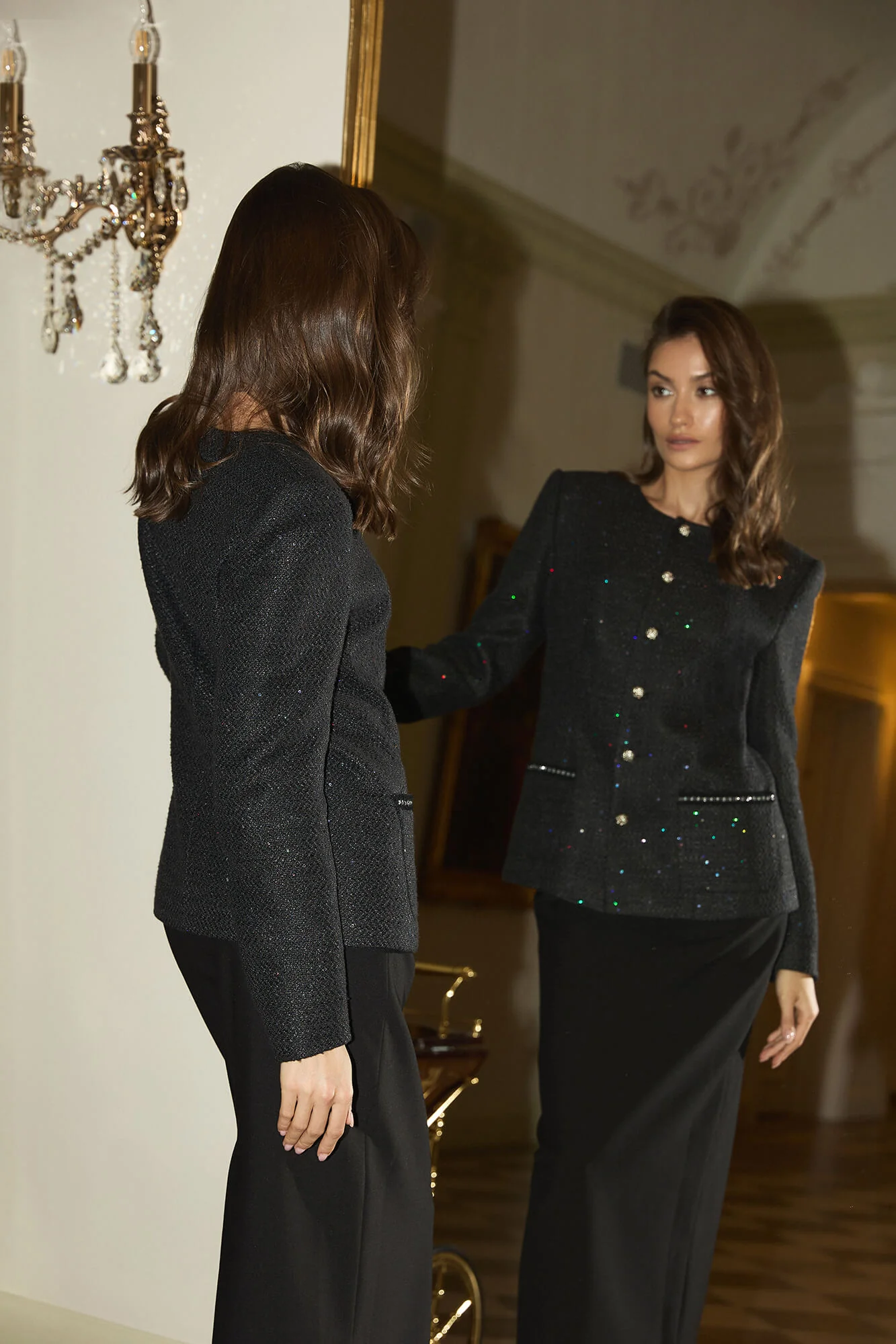 Single-Breasted Collarless Jacket