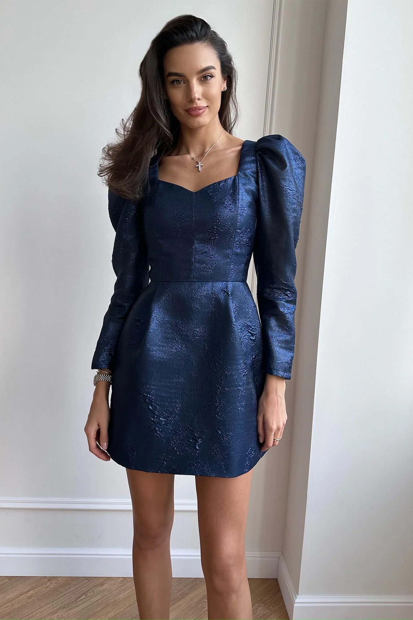 Jacquard Long Sleeve Mini Dress