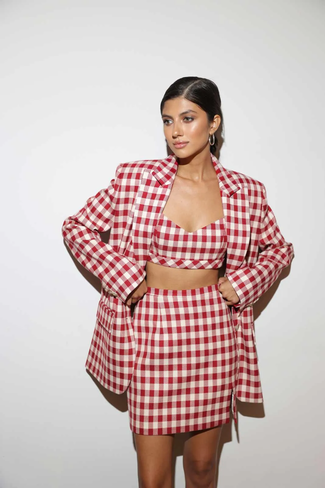 Mens Plaid blazer with a belt