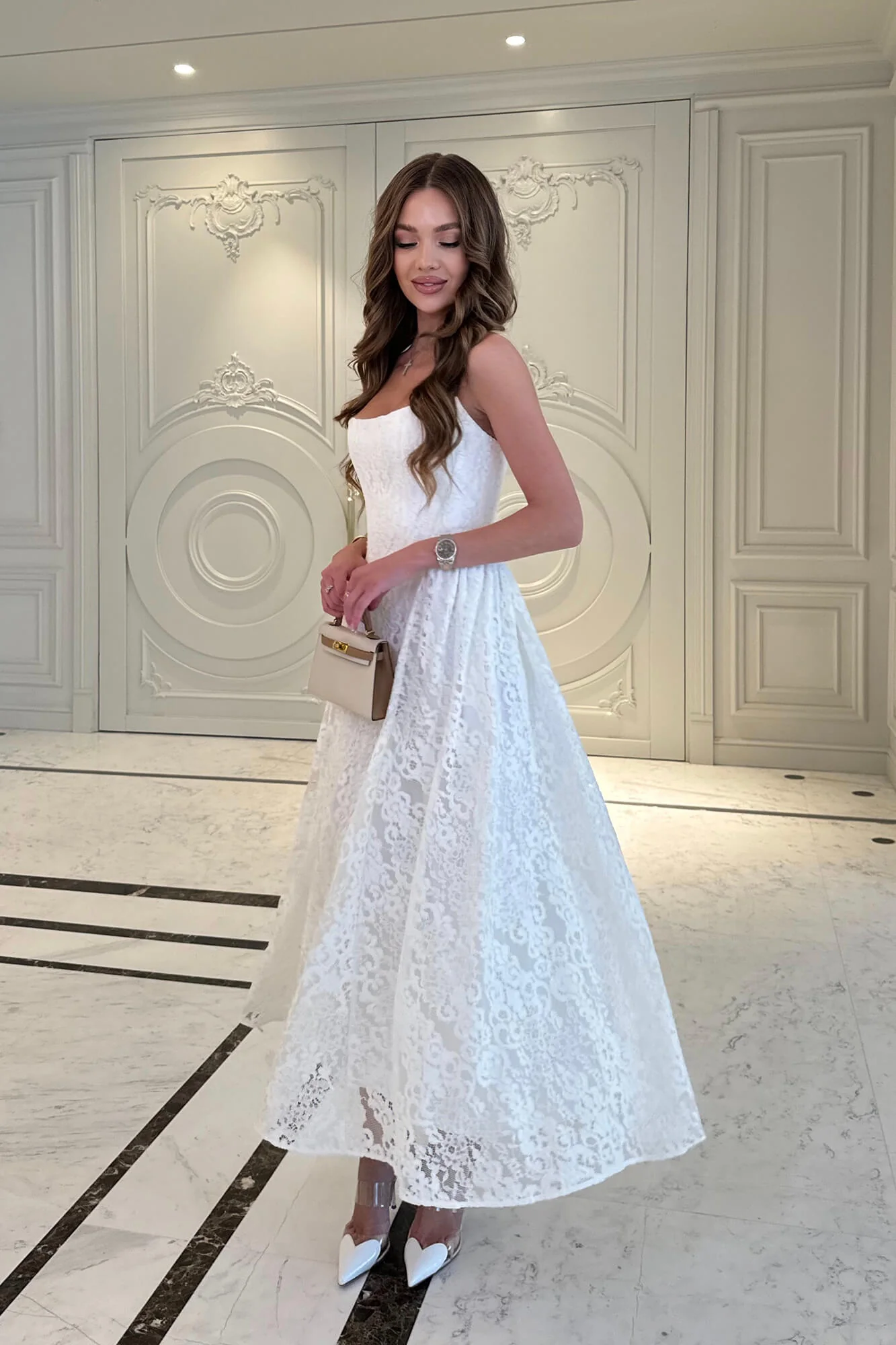 Lace Corset Midi Dress with Textured Details