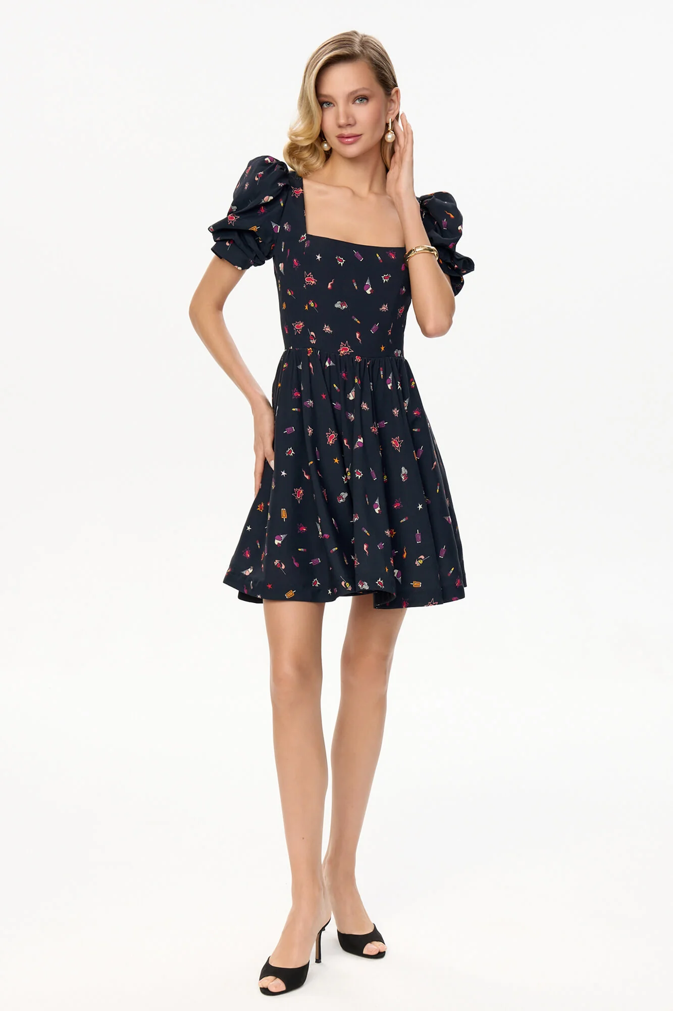 Square Neck Puff Sleeve Mini Dress