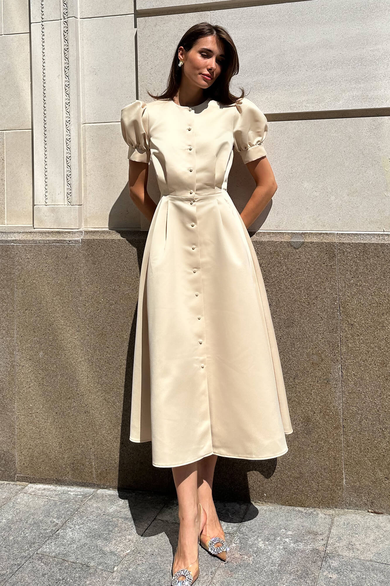 Button Front Midi Dress