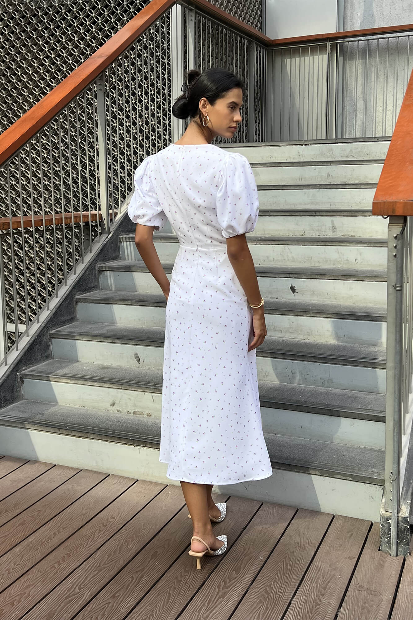 Puff Sleeve Floral Midi Dress