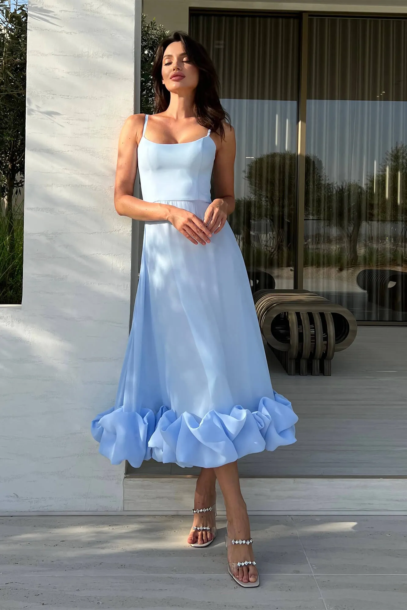 Flounce Bustier Midi Dress