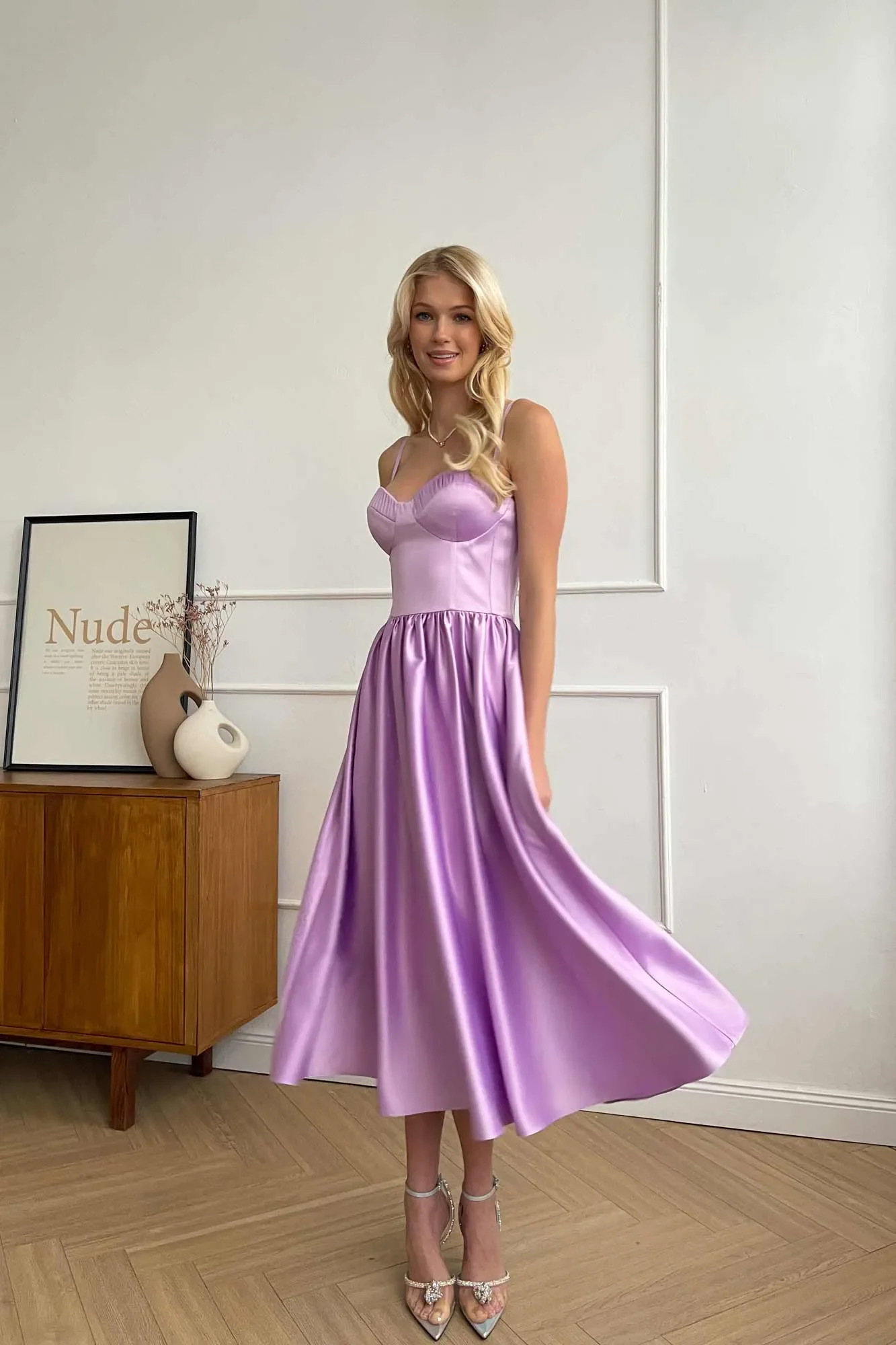 Bustier Pleated Bust Cups Midi Dress