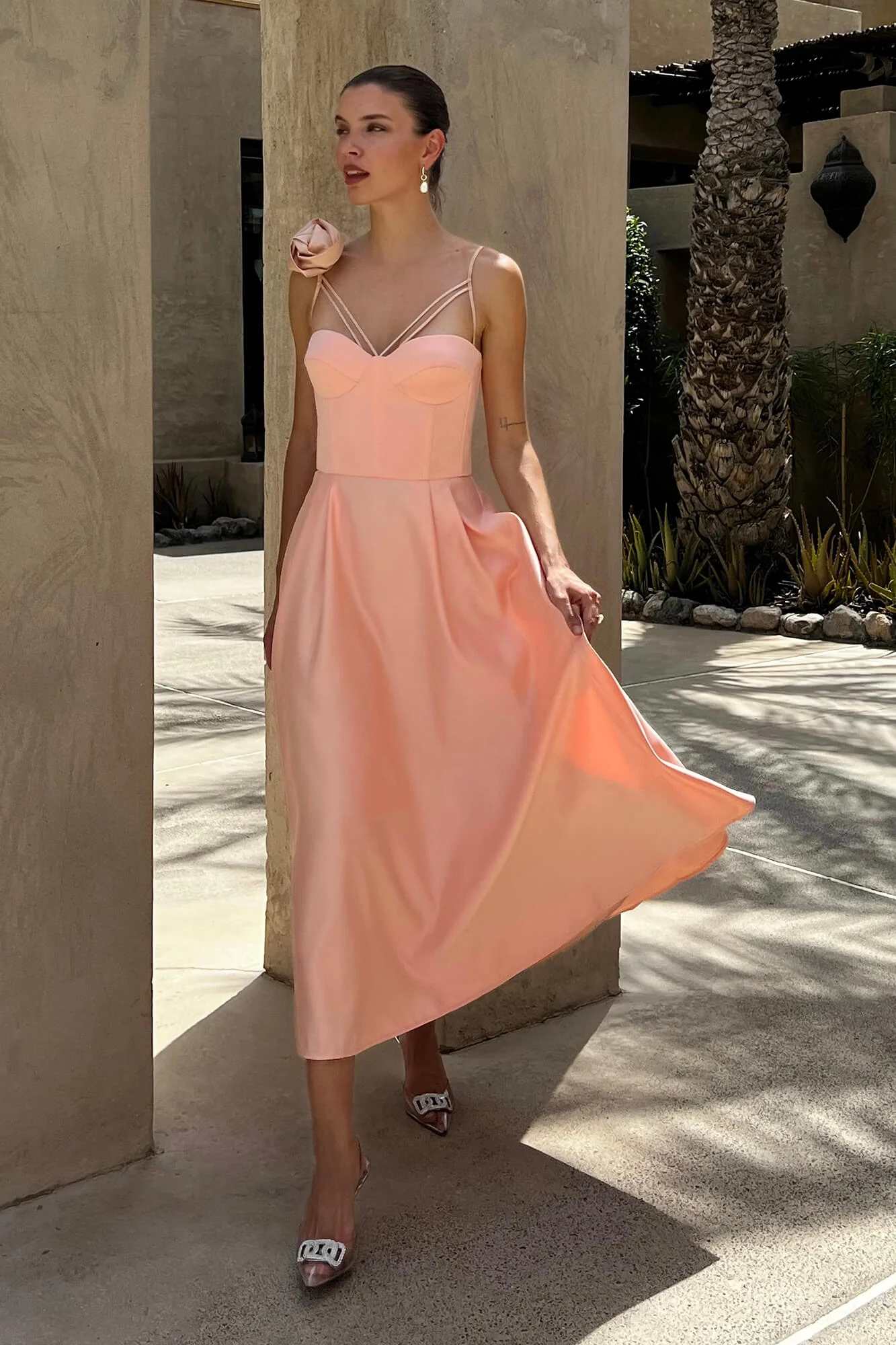 Rose Detail Bell Corset Midi Dress