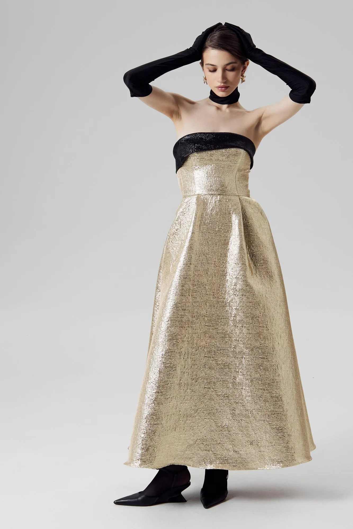 Jacquard Midi Dress with Turn-up