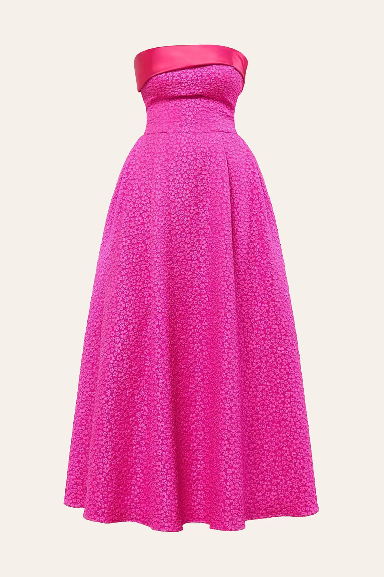 Jacquard Midi Dress with Satin Turn-up