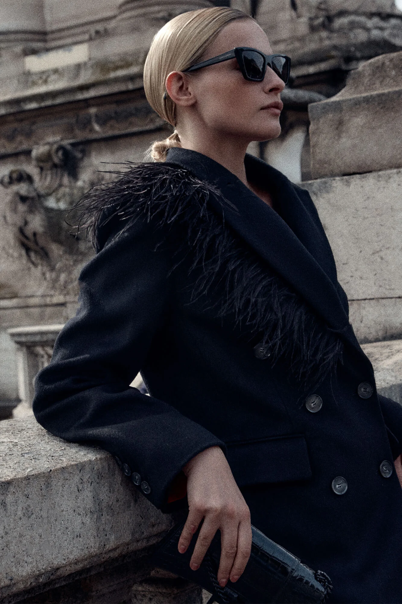 Short Coat with removable Feather Detail
