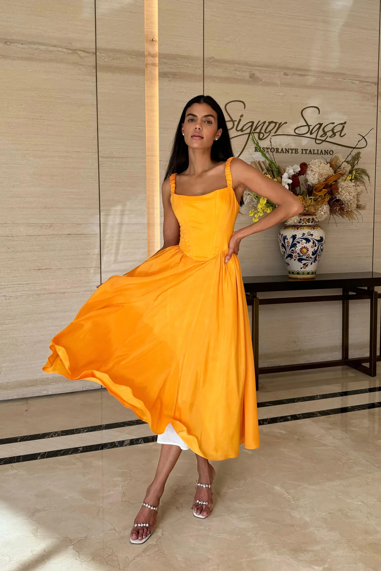 Tuck Corset Top Midi Dress