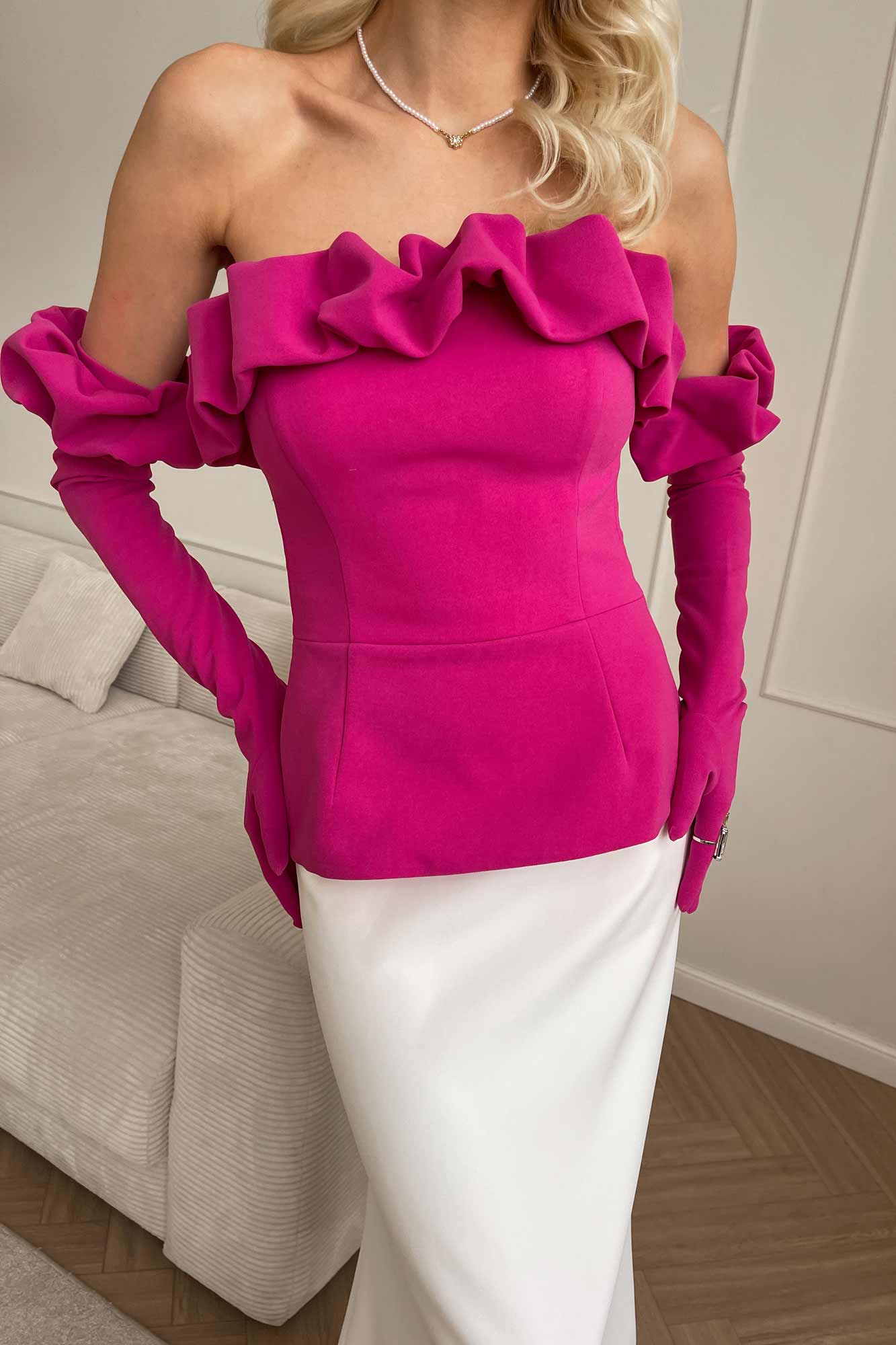 Flounced Bustier Top with Gloves
