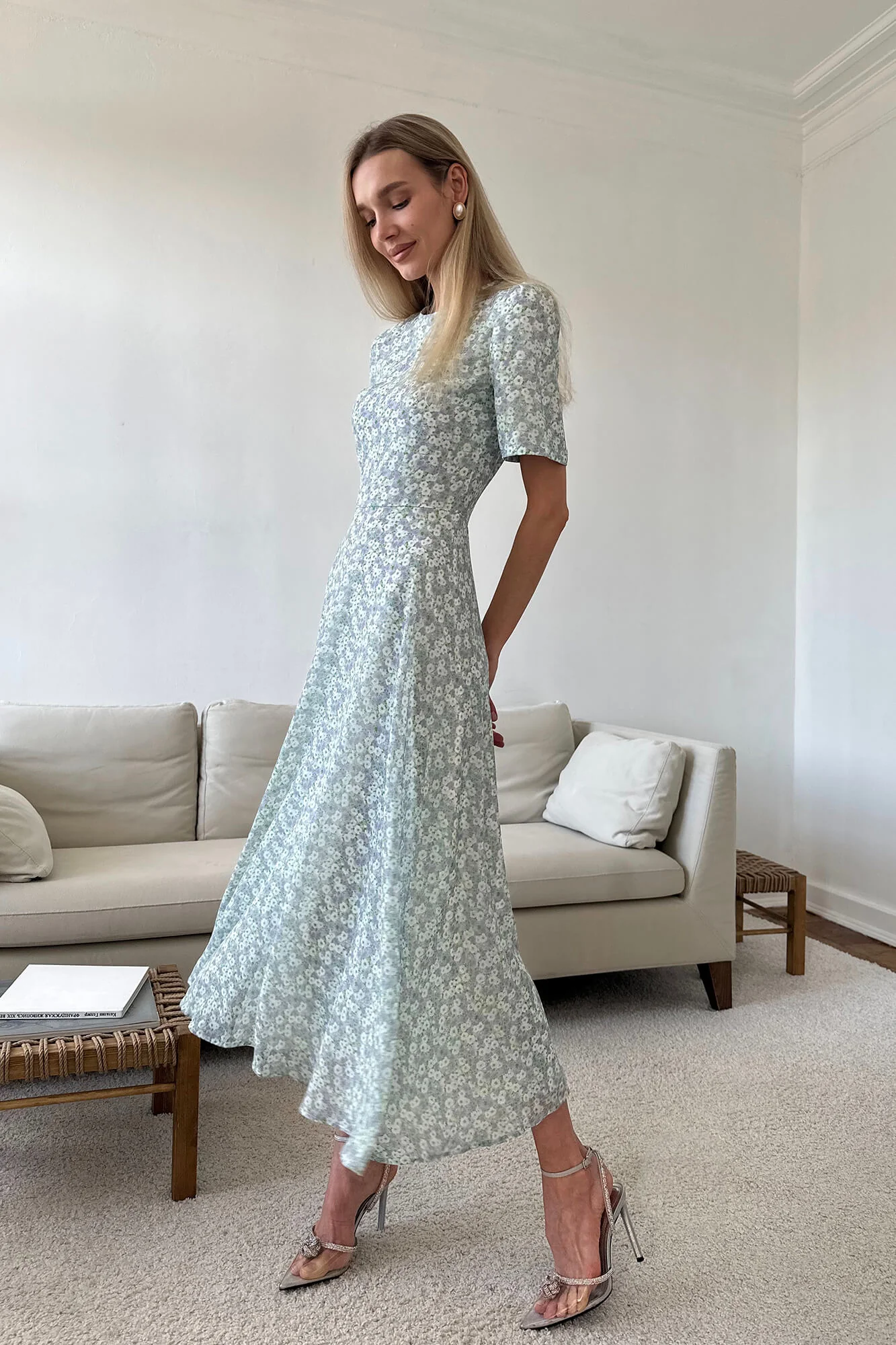 Short Sleeve Floral Midi Dress