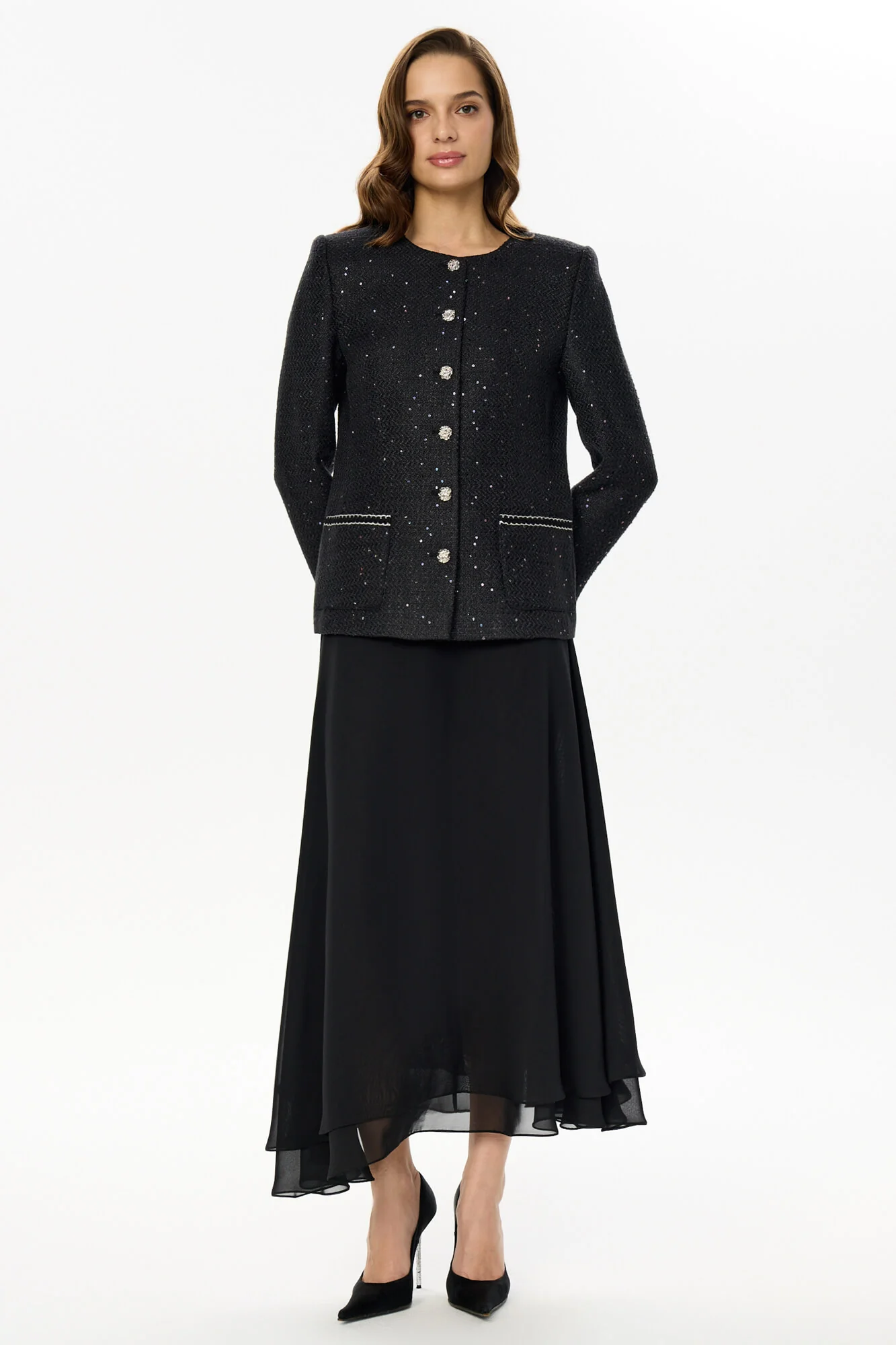 Single-Breasted Collarless Jacket