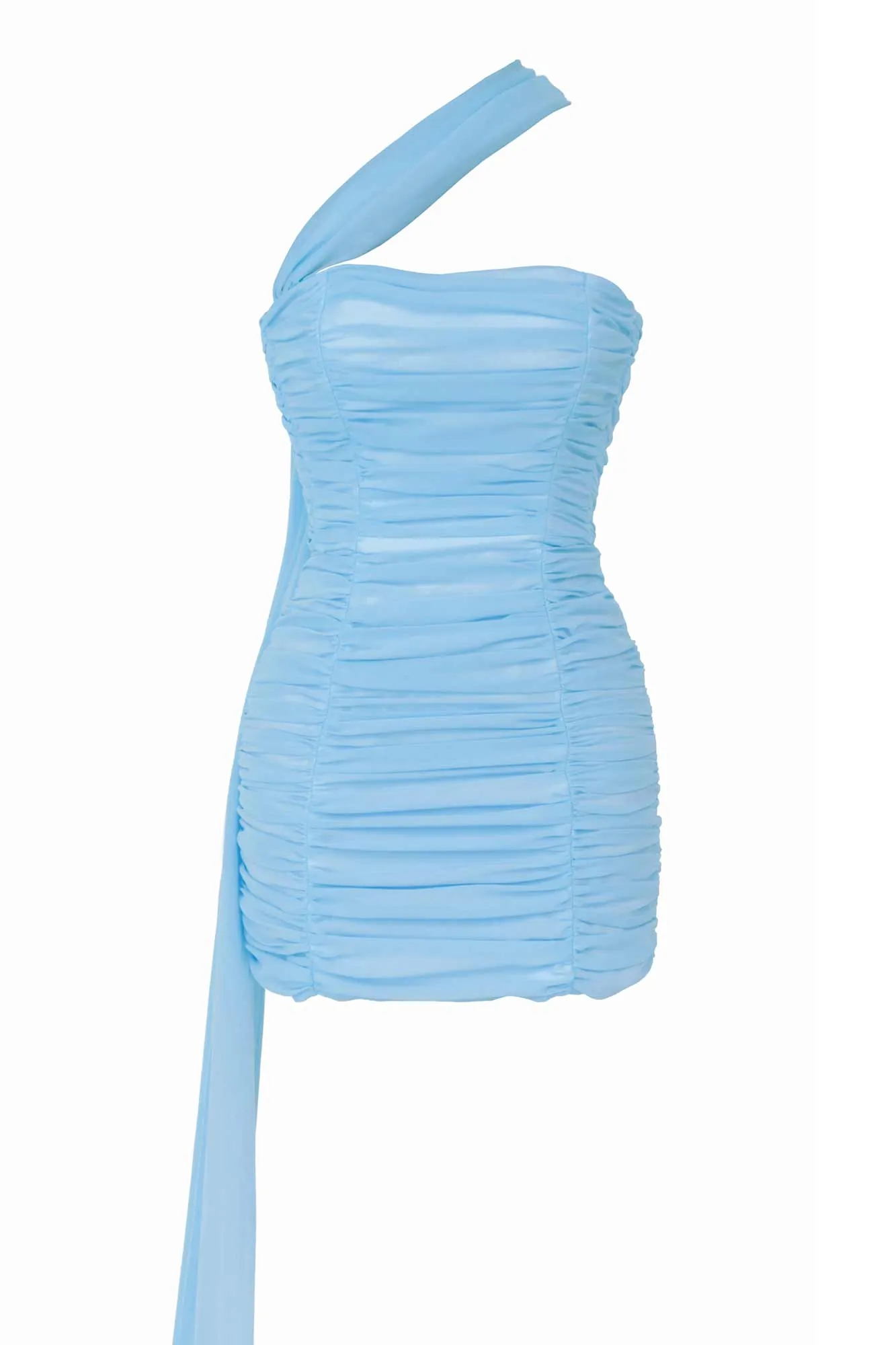 Draped Chiffon Train Mini Dress