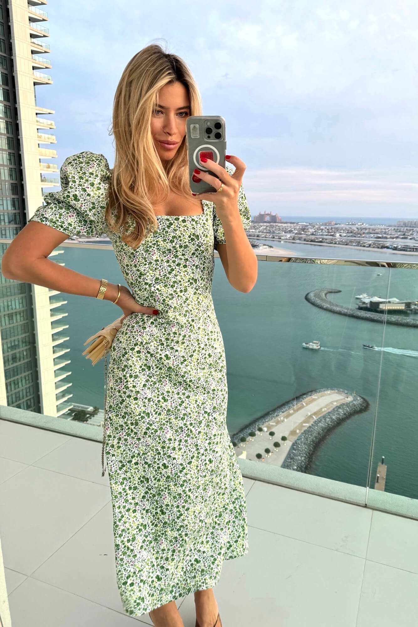 Godet Silhouette Square Neck Midi Dress
