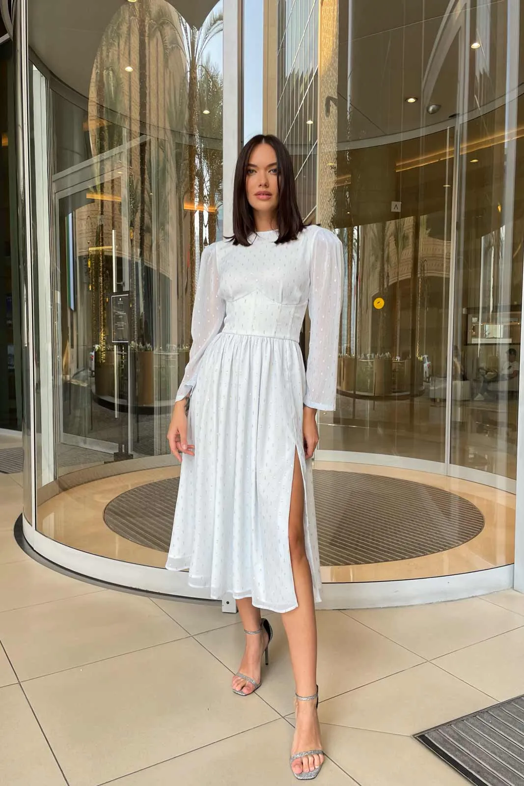 Long Sleeve Chiffon Midi Dress